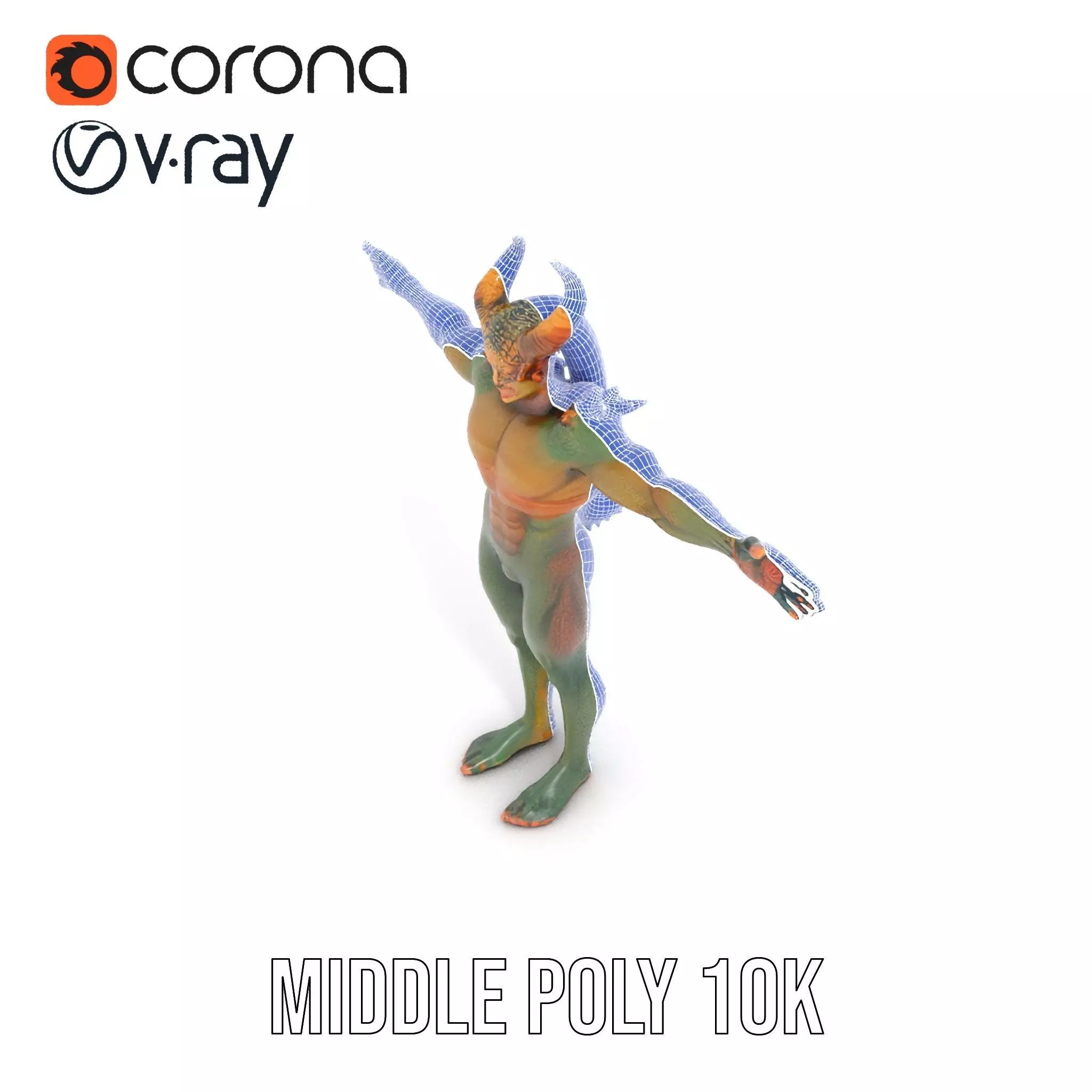 Demon Creature Model Pack with Detailed Skin and Horns Low-poly 3D model_30