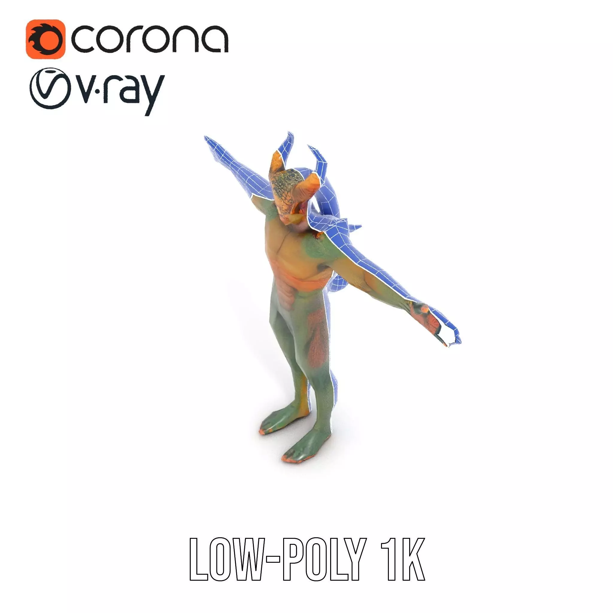 Demon Creature Model Pack with Detailed Skin and Horns Low-poly 3D model_17