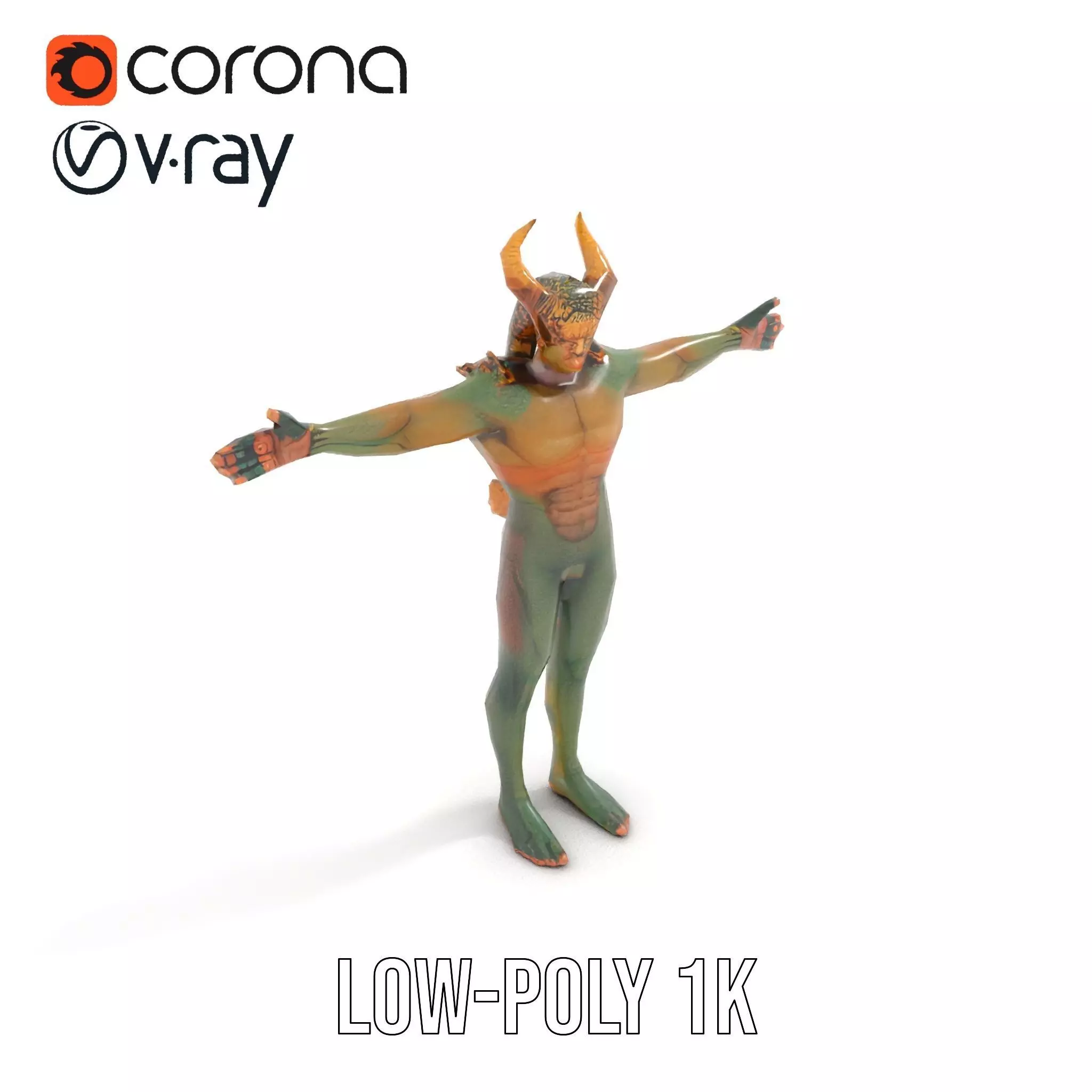 Demon Creature Model Pack with Detailed Skin and Horns Low-poly 3D model_8