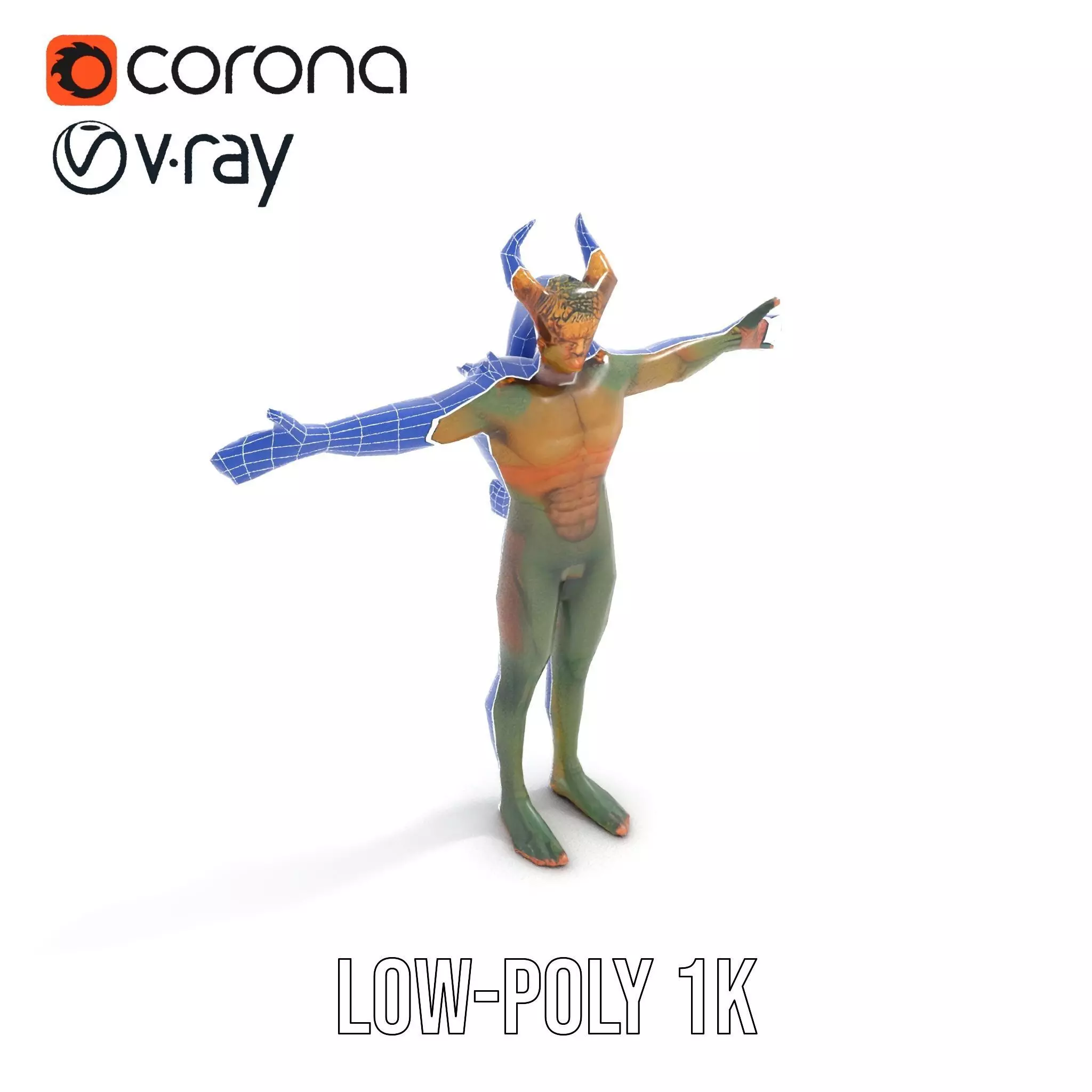 Demon Creature Model Pack with Detailed Skin and Horns Low-poly 3D model_23