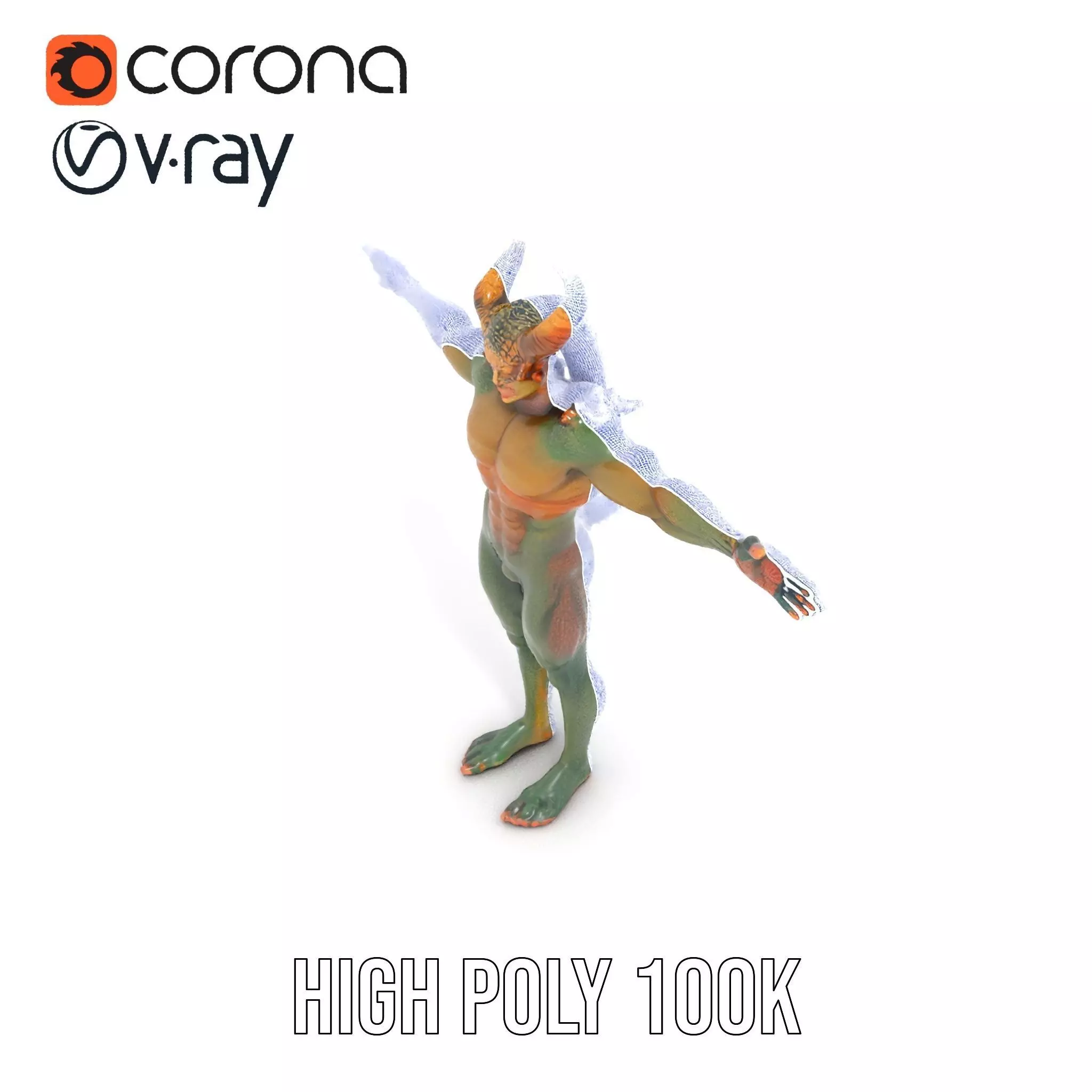 Demon Creature Model Pack with Detailed Skin and Horns Low-poly 3D model_29