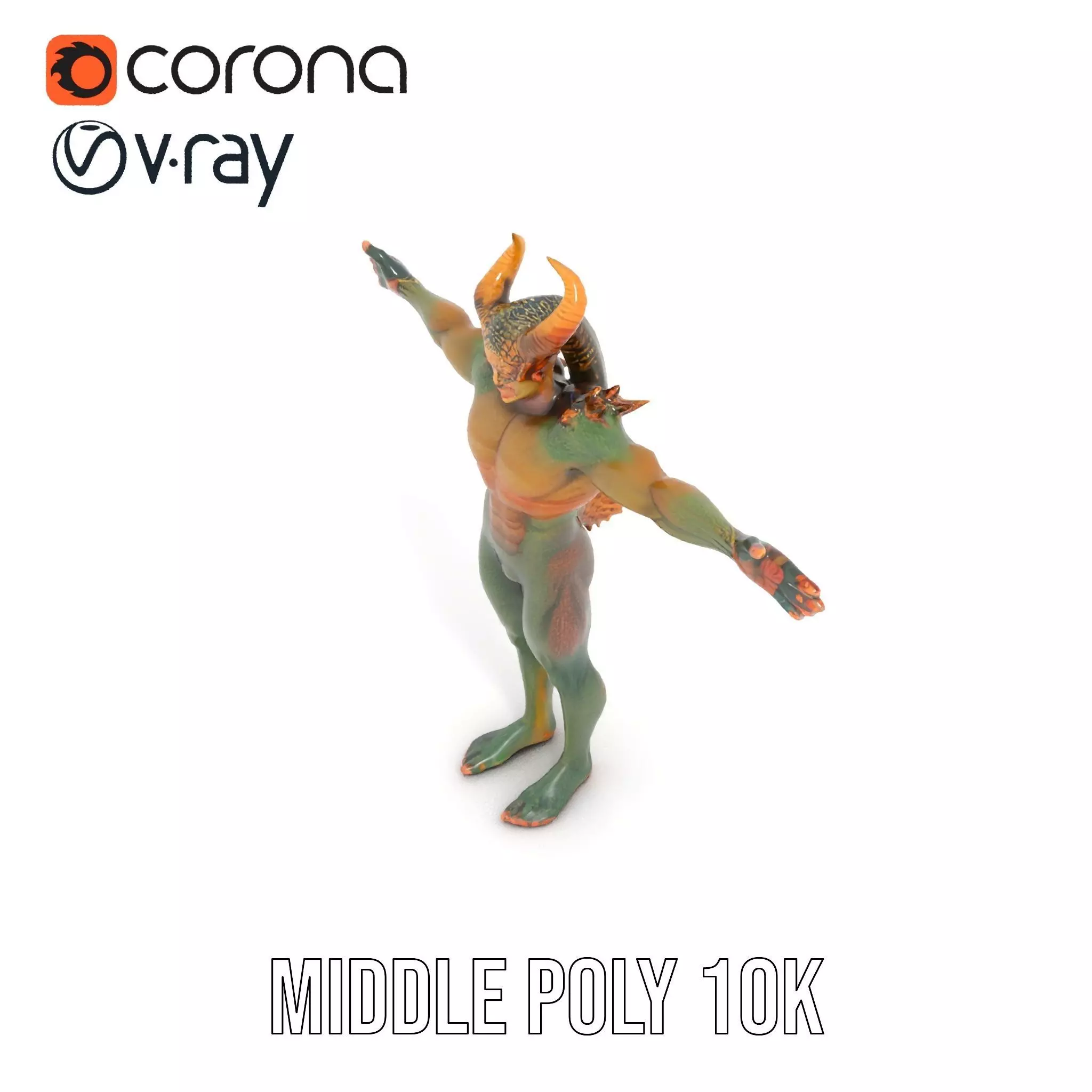 Demon Creature Model Pack with Detailed Skin and Horns Low-poly 3D model_7