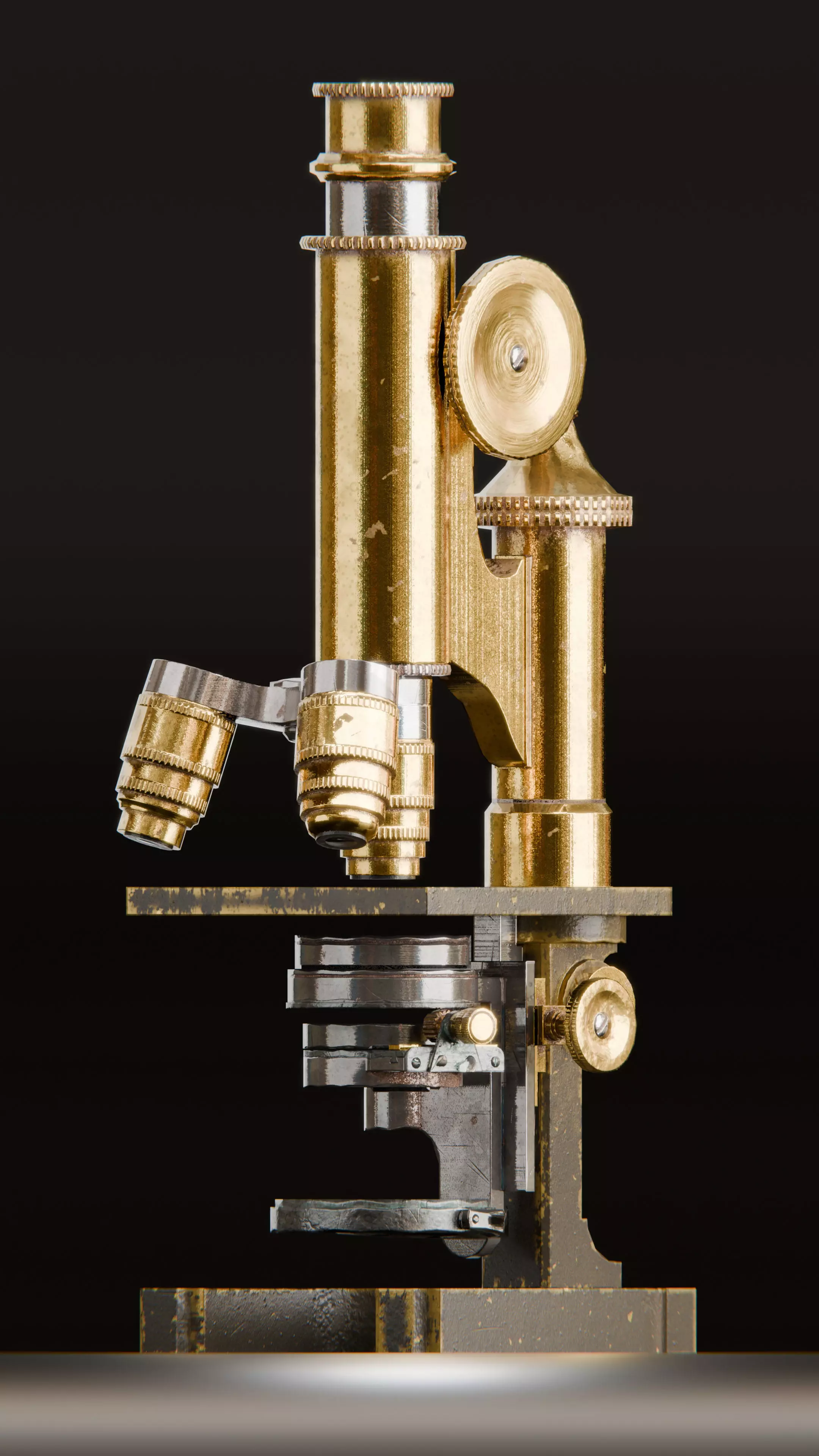 Antique Brass Microscope 3D Model High Quality PBR Textured Low-poly 3D model_11