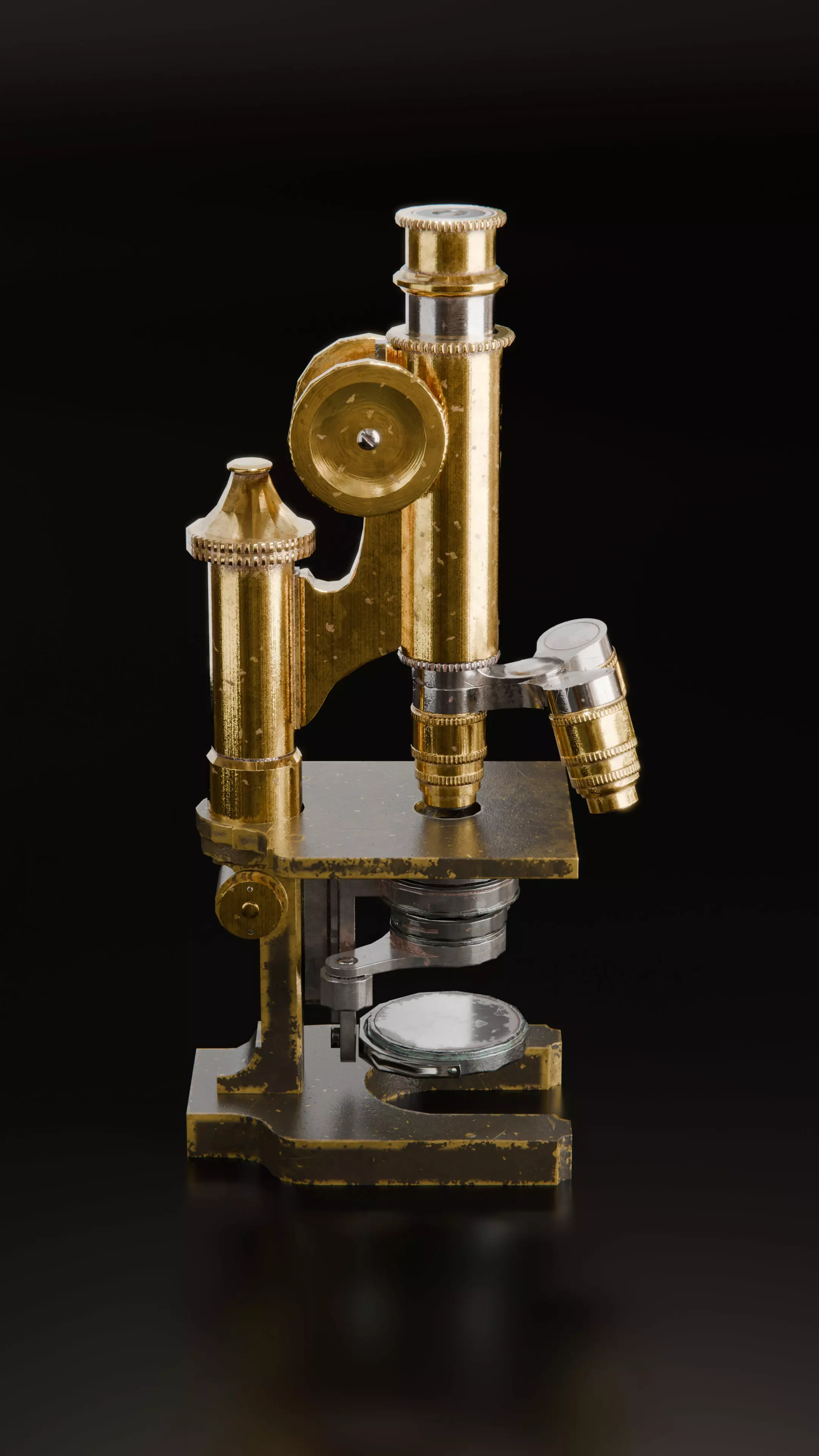 Antique Brass Microscope 3D Model High Quality PBR Textured Low-poly 3D model_1