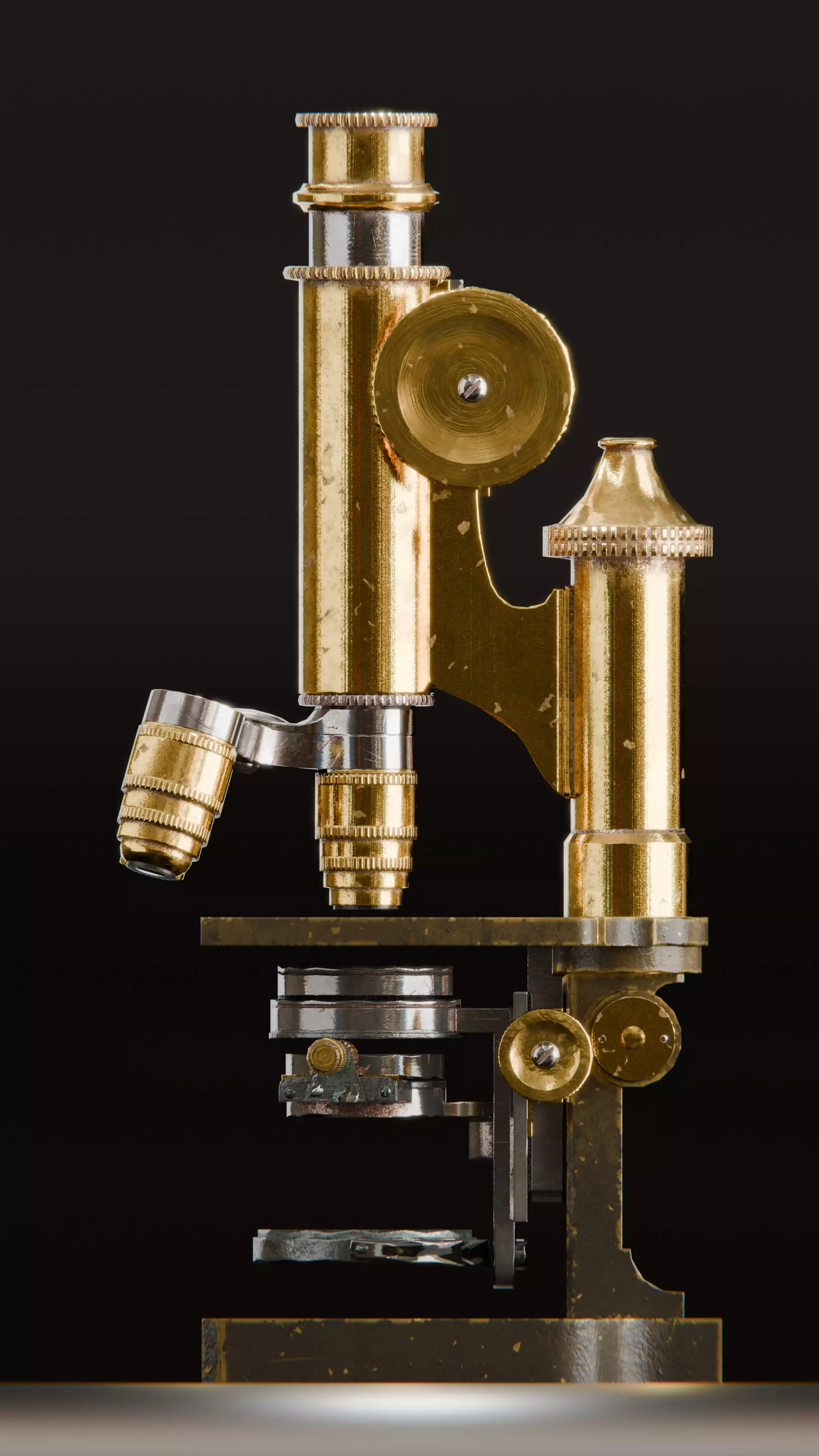 Antique Brass Microscope 3D Model High Quality PBR Textured Low-poly 3D model_8