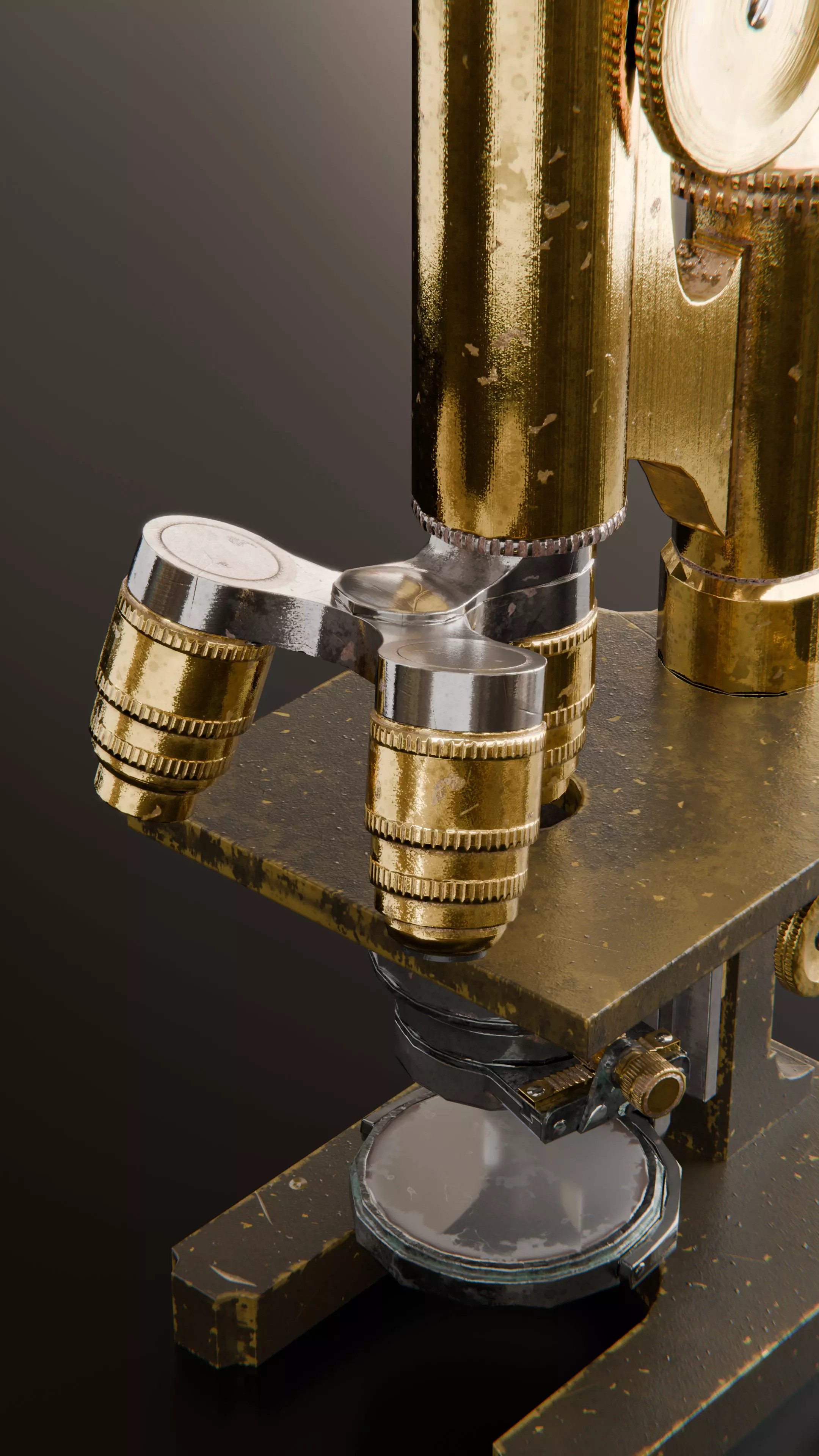 Antique Brass Microscope 3D Model High Quality PBR Textured Low-poly 3D model_5