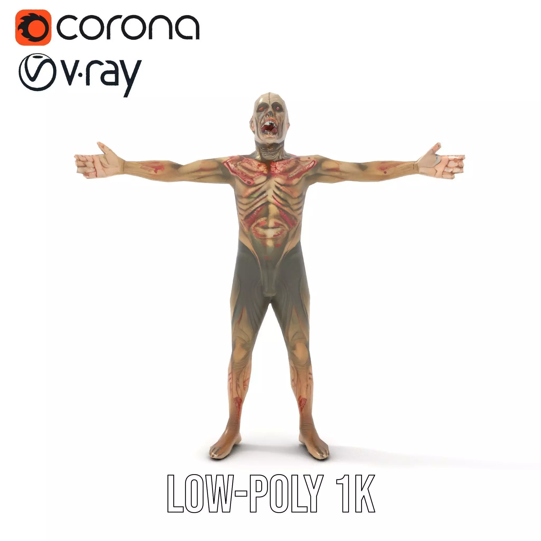 Zombie Creature Model Pack with Textures Low-poly 3D model_12