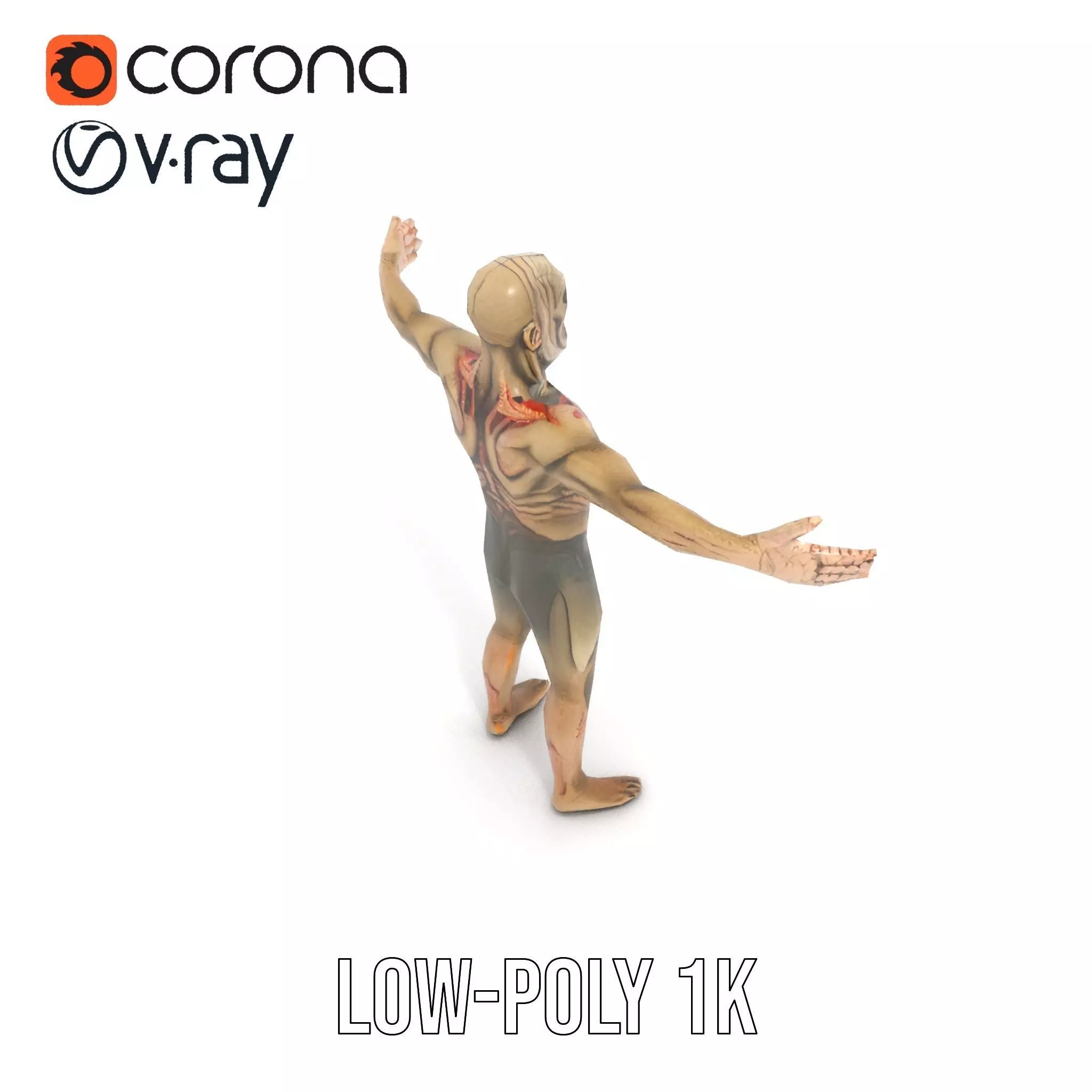 Zombie Creature Model Pack with Textures Low-poly 3D model_10