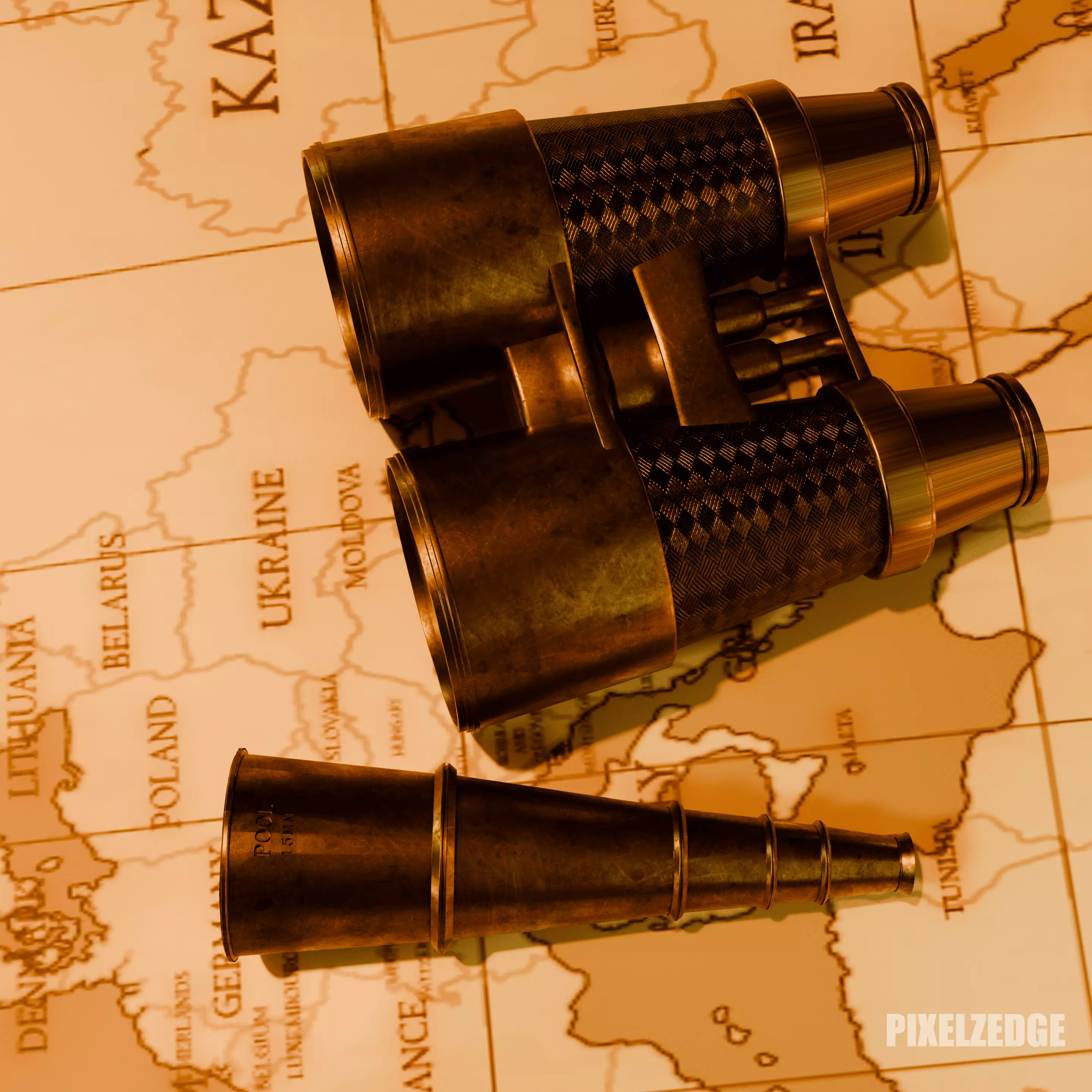 Vintage Binoculars Spyglass 3D Asset Pack Travel Low-poly 3D model_1