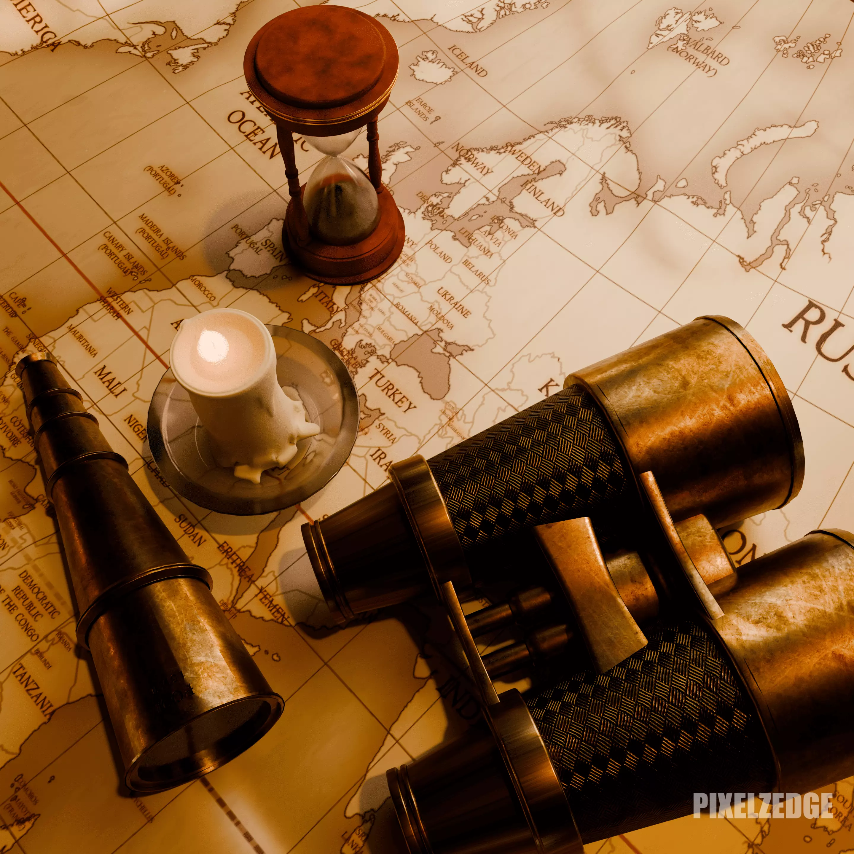 Vintage Binoculars Spyglass 3D Asset Pack Travel Low-poly 3D model_2