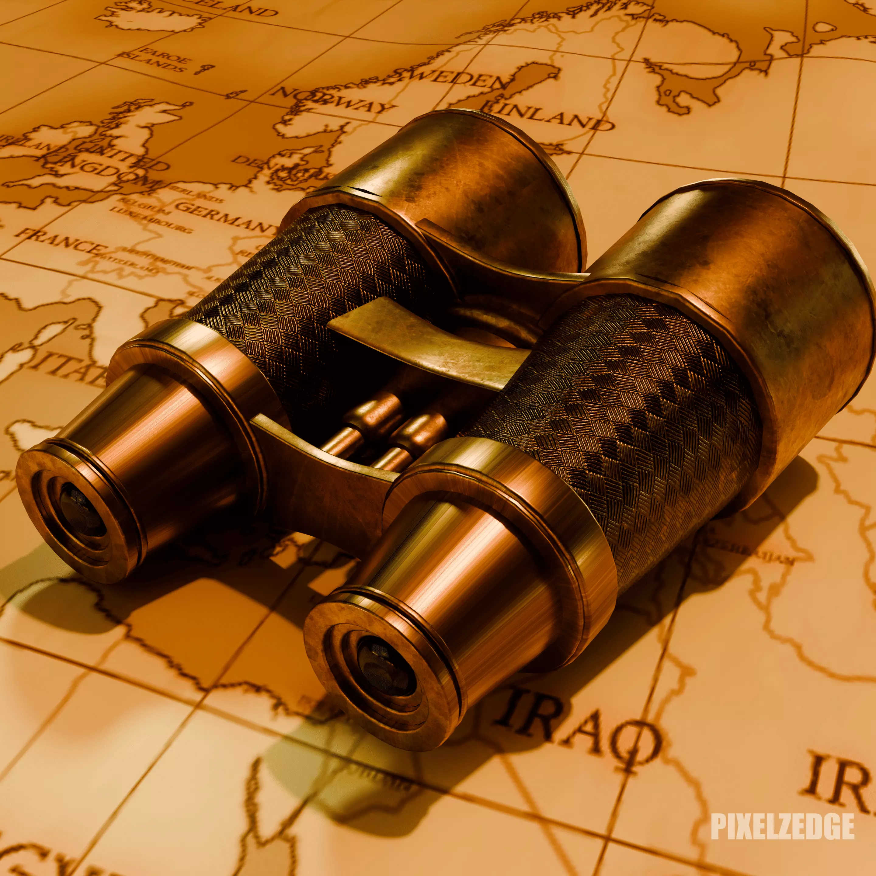 Vintage Binoculars Spyglass 3D Asset Pack Travel Low-poly 3D model_3