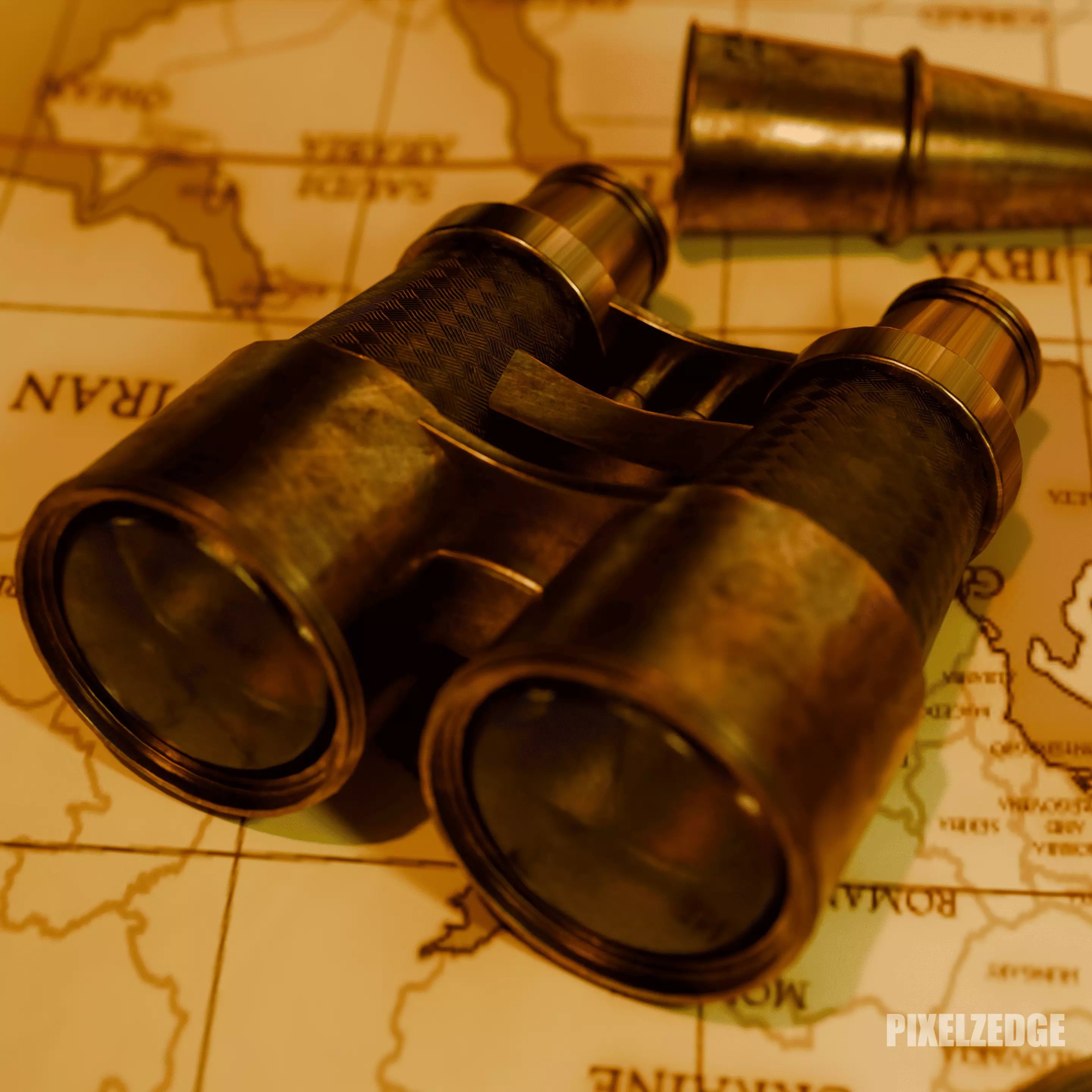 Vintage Binoculars Spyglass 3D Asset Pack Travel Low-poly 3D model_5