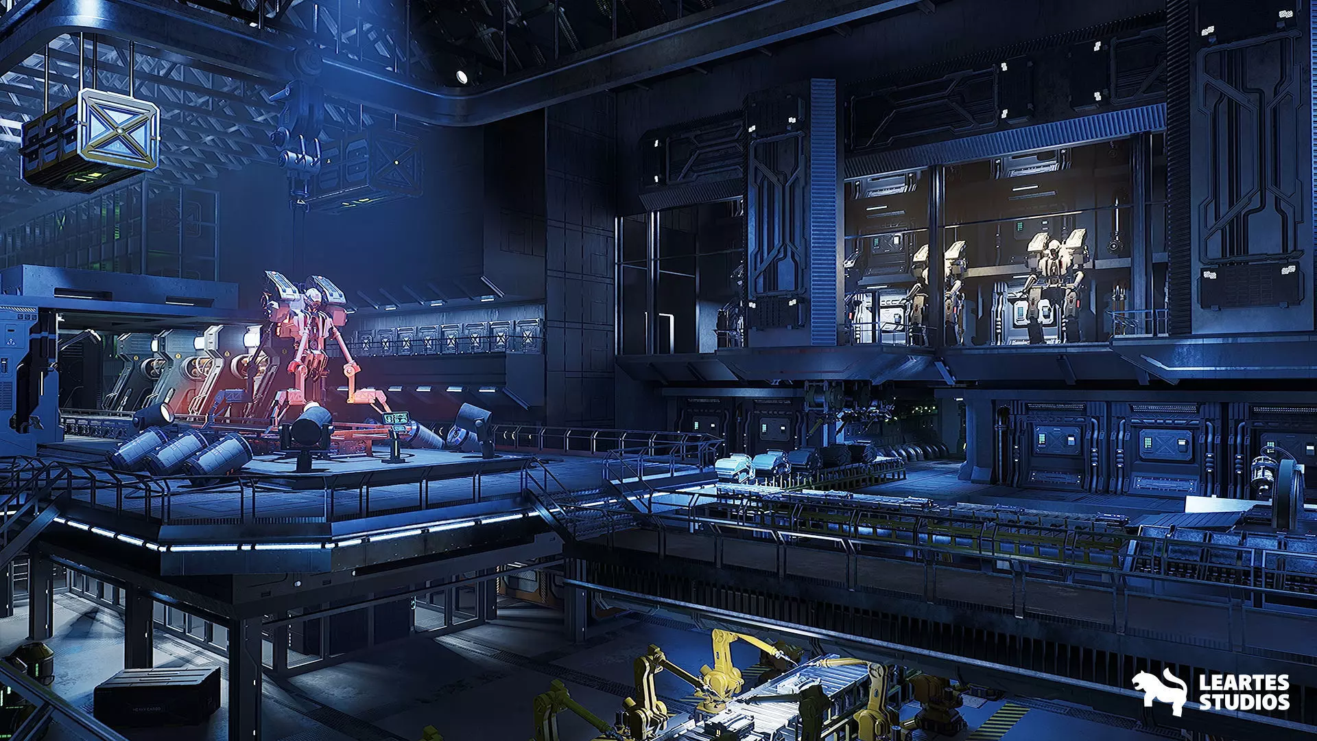 Sci-Fi Robot Factory Environment Low-poly 3D model_4