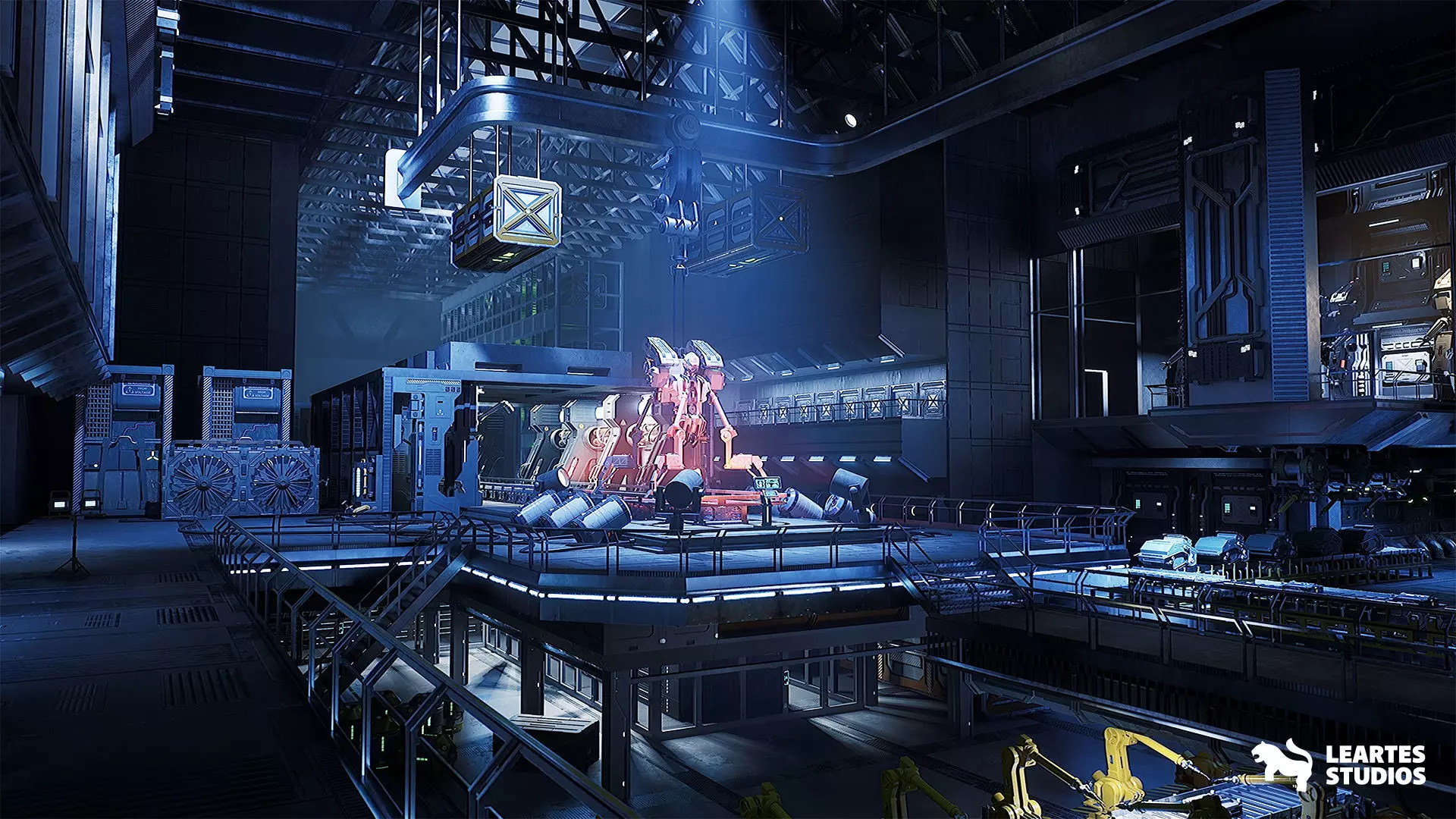 Sci-Fi Robot Factory Environment Low-poly 3D model_0