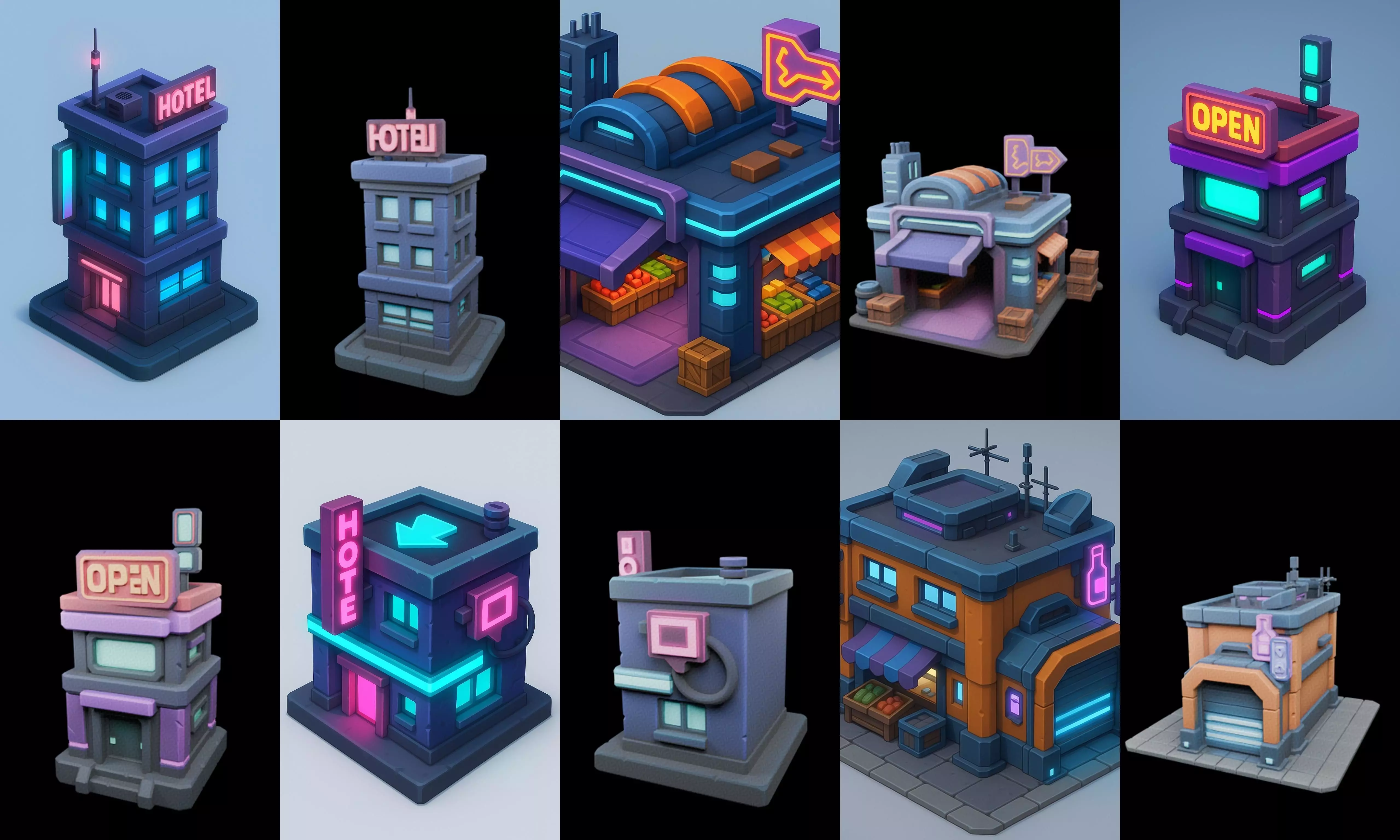 Super Market House Shop bundle 9 pack 100 glb 3D model_10