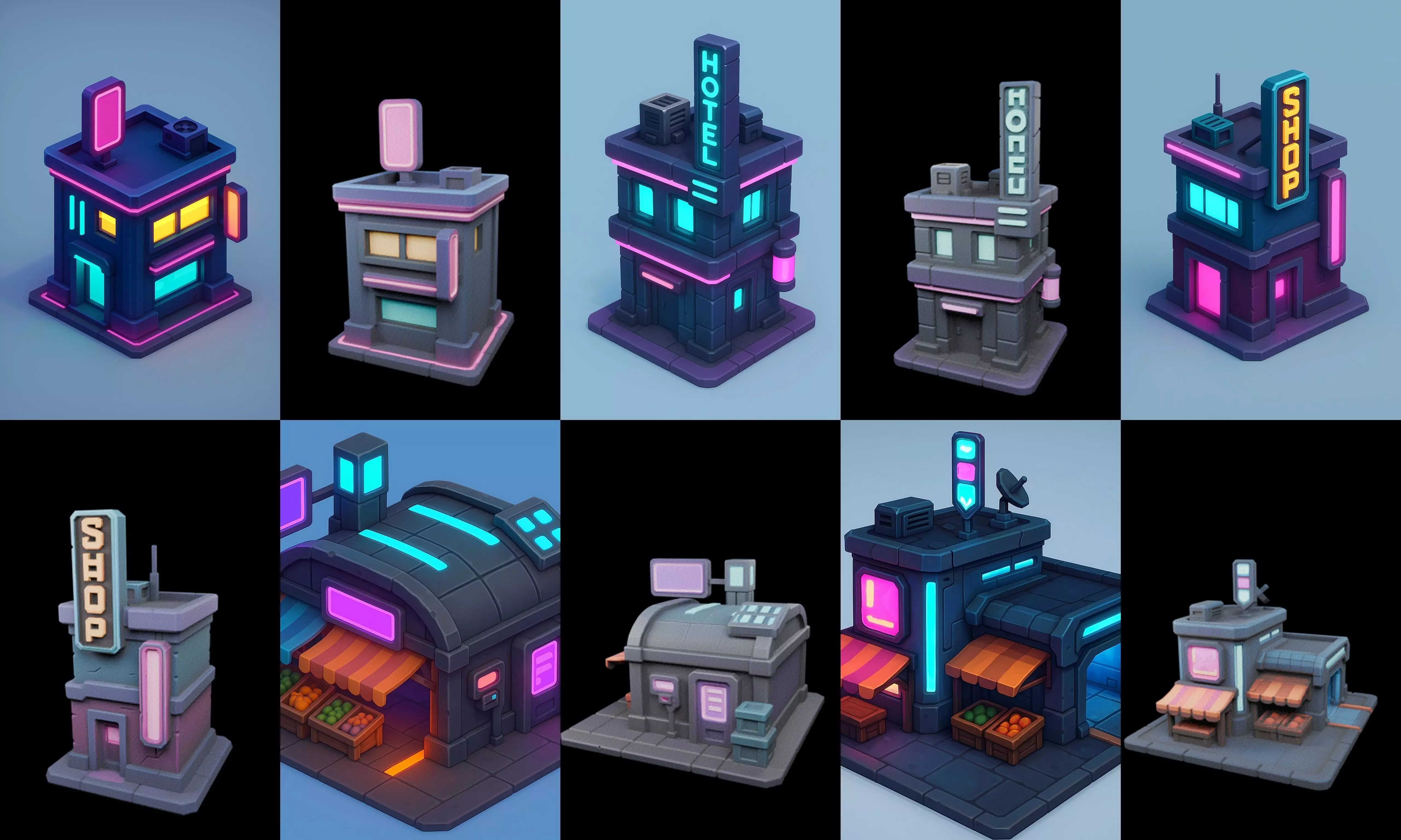 Super Market House Shop bundle 9 pack 100 glb 3D model_11