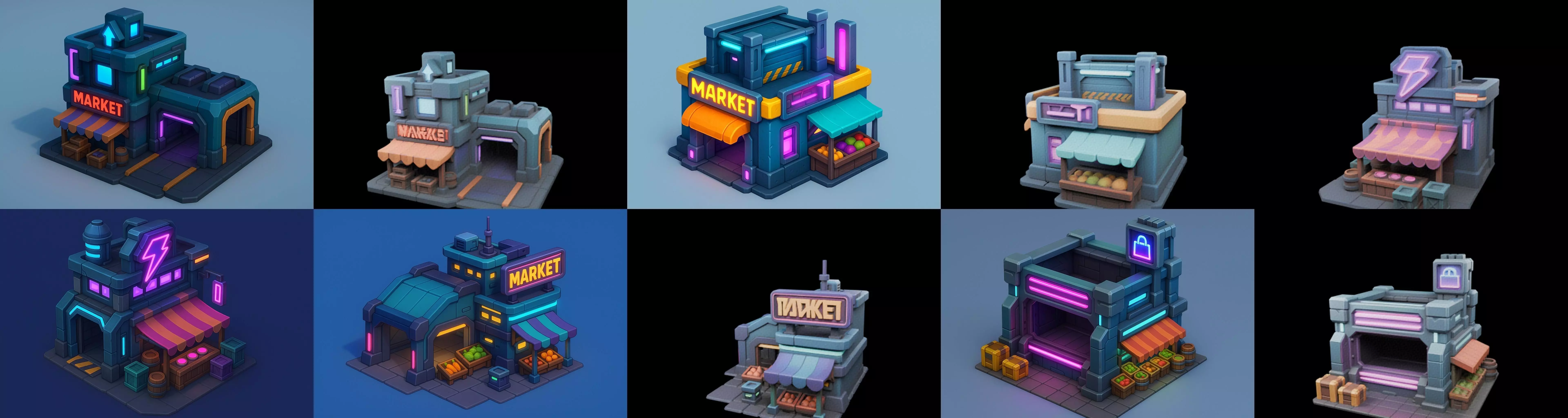 Super Market House Shop bundle 9 pack 100 glb 3D model_17