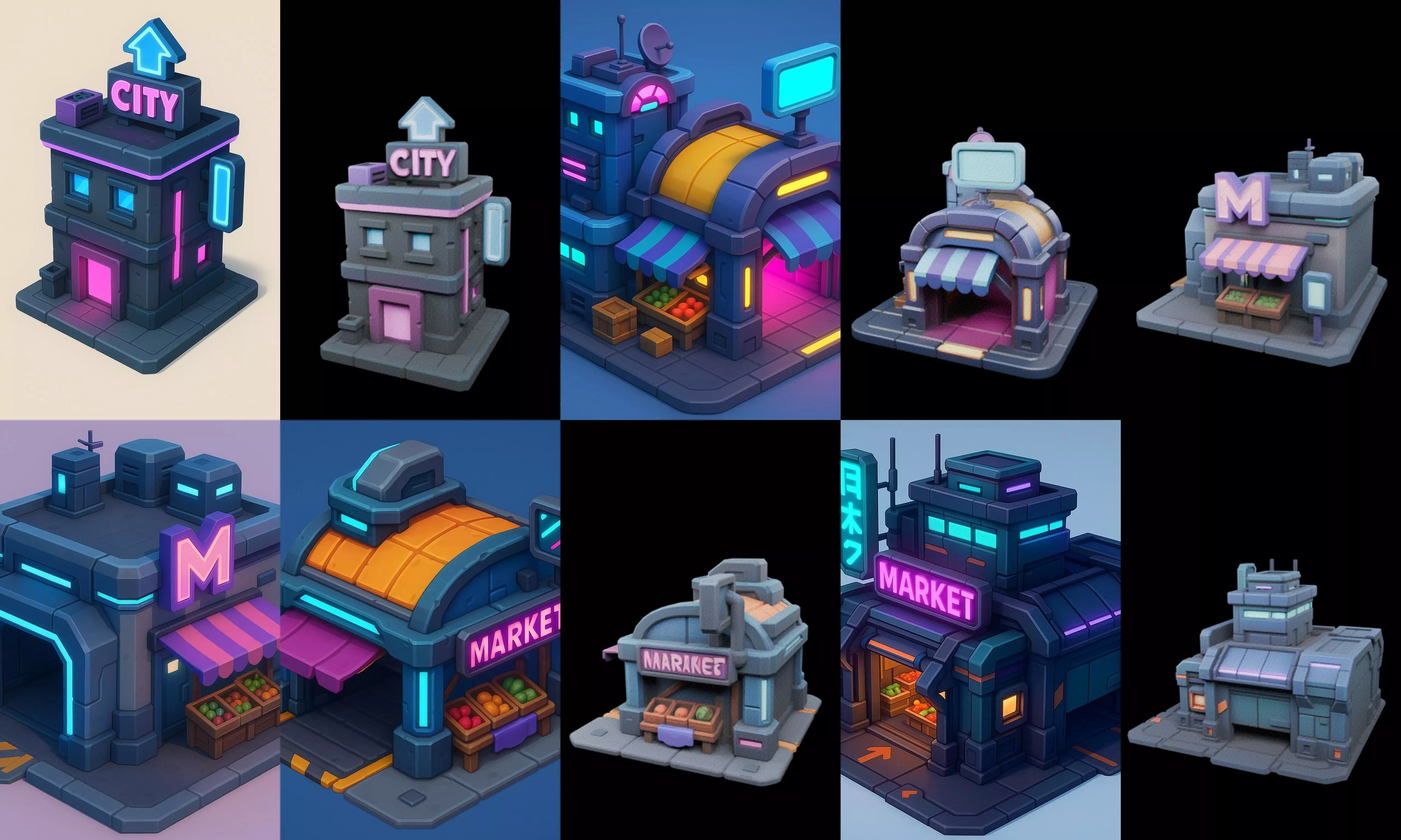 Super Market House Shop bundle 9 pack 100 glb 3D model_14