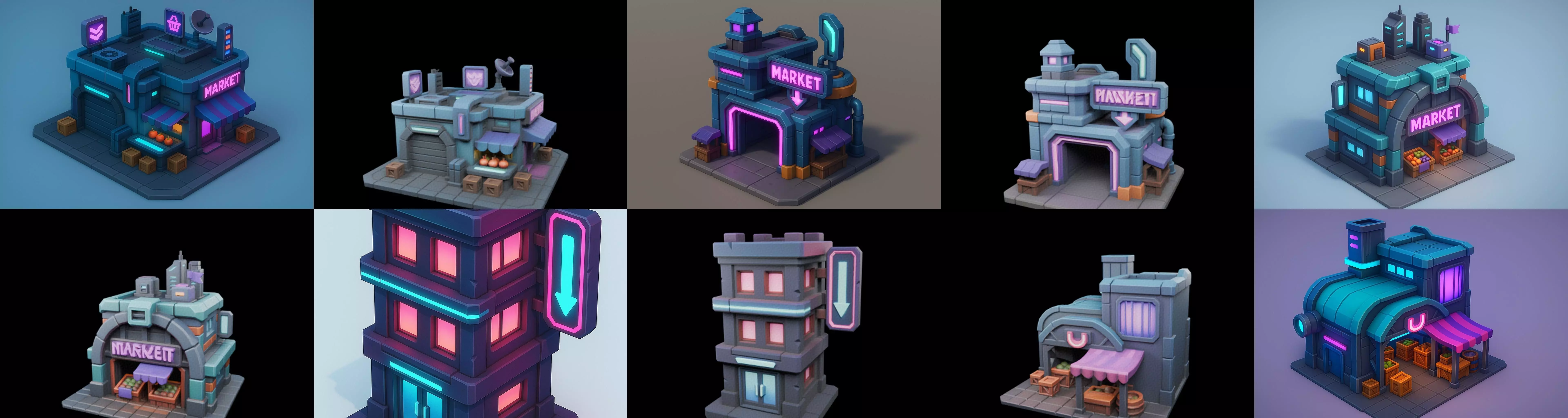 Super Market House Shop bundle 9 pack 100 glb 3D model_7