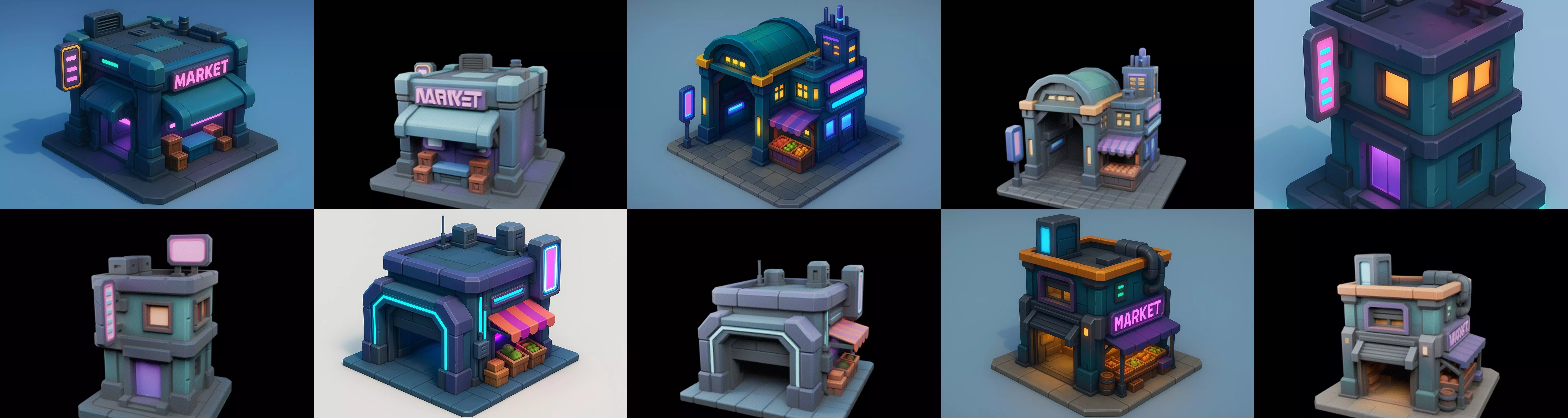 Super Market House Shop bundle 9 pack 100 glb 3D model_13