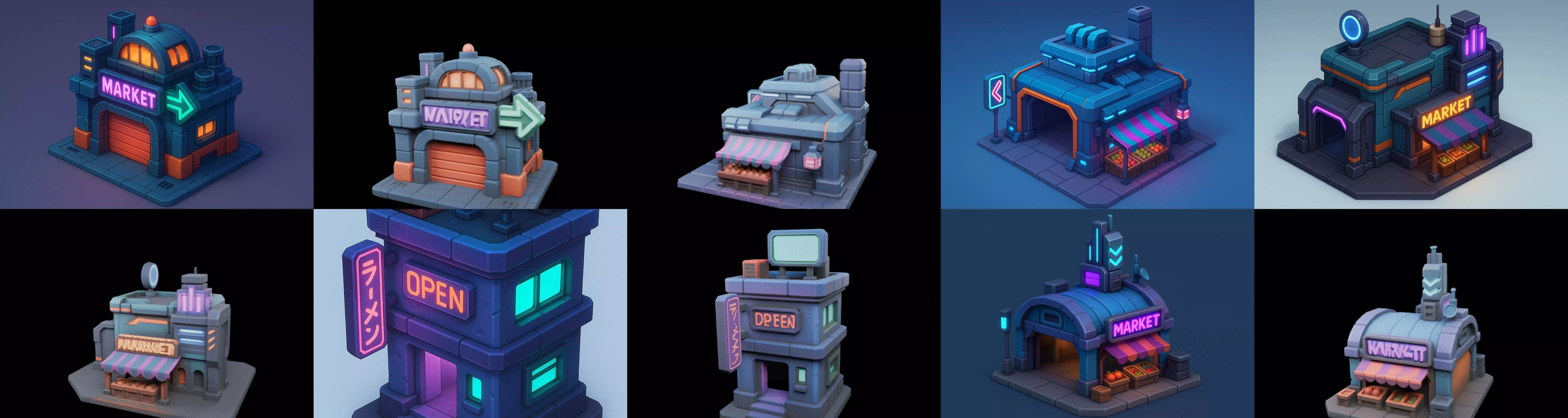 Super Market House Shop bundle 9 pack 100 glb 3D model_5