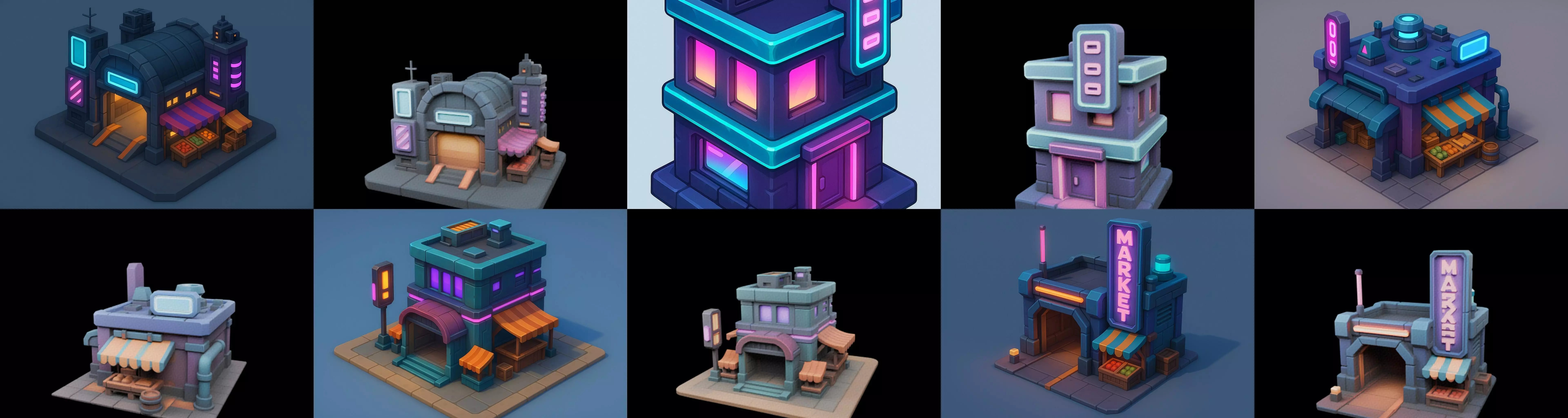 Super Market House Shop bundle 9 pack 100 glb 3D model_12