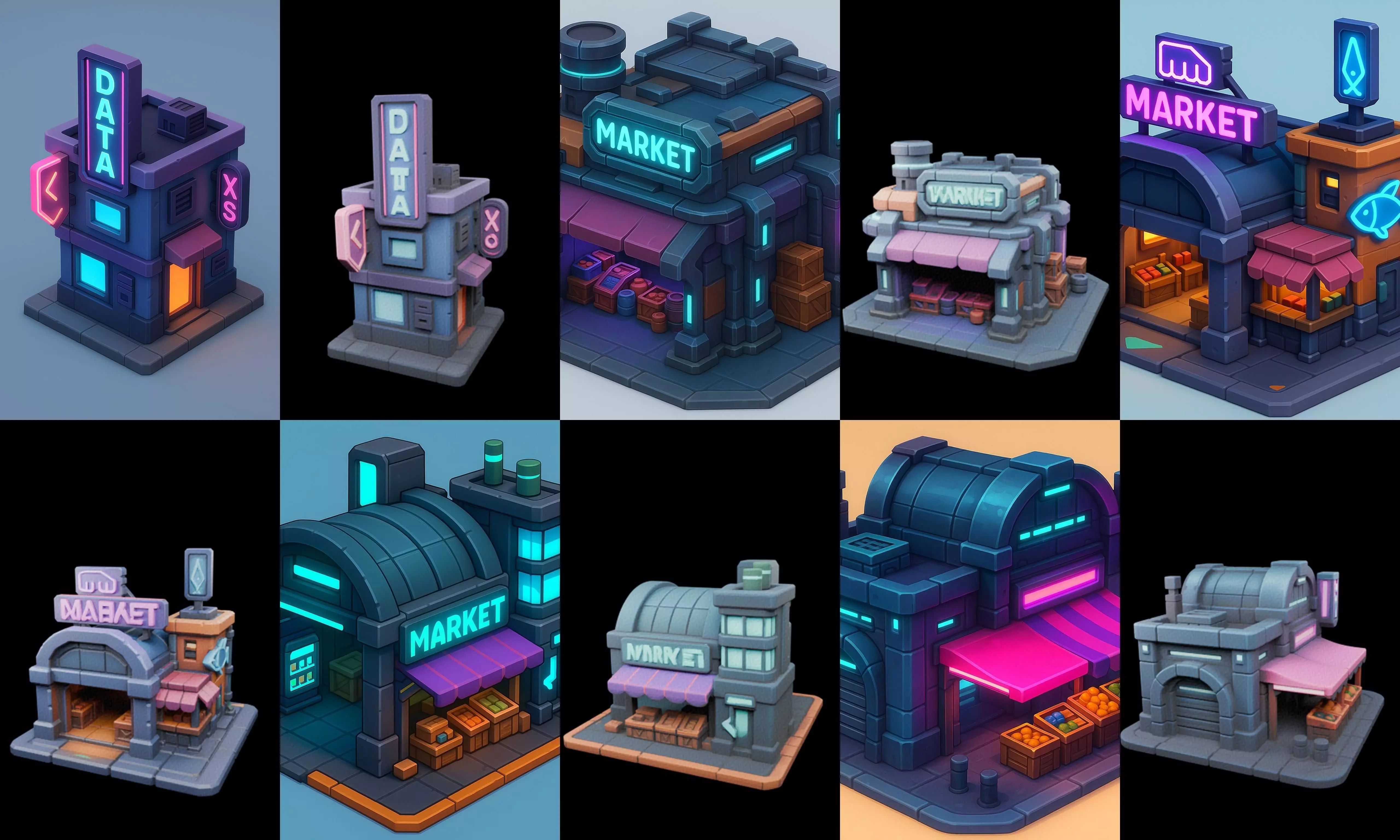 Super Market House Shop bundle 9 pack 100 glb 3D model_3