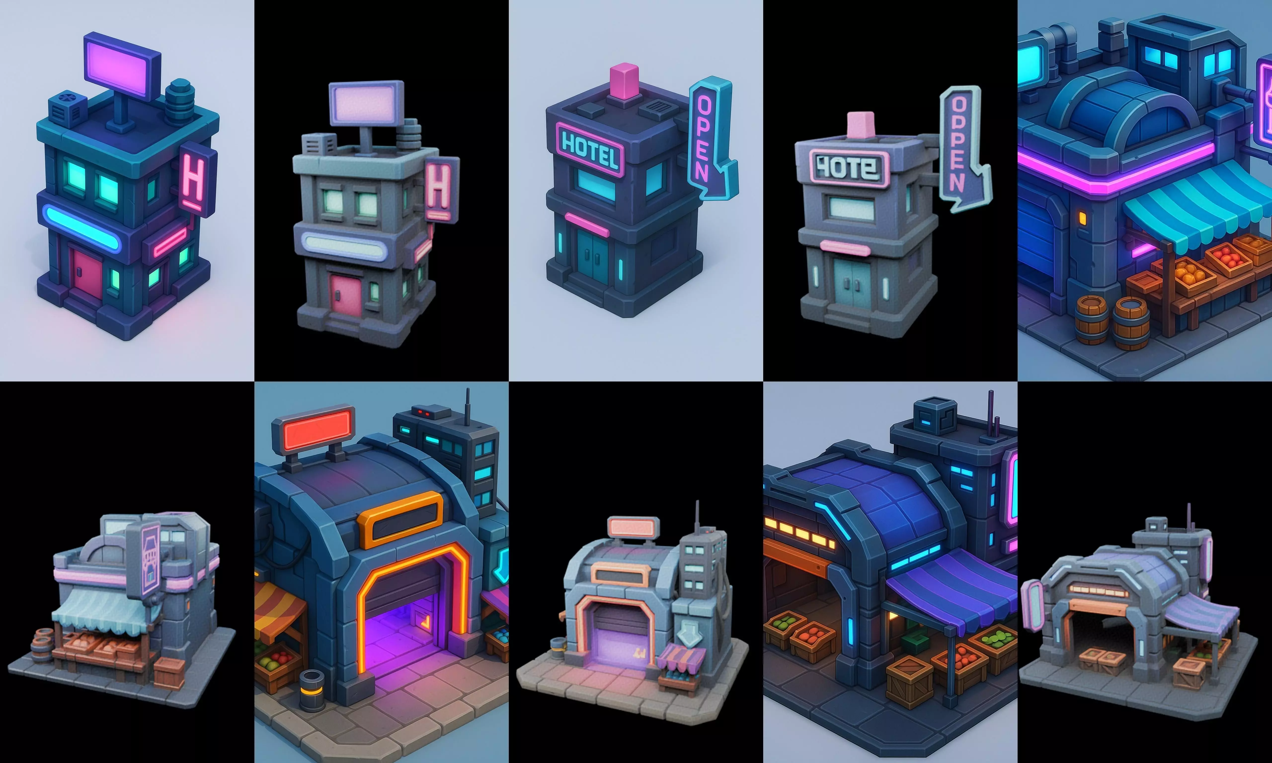 Super Market House Shop bundle 9 pack 100 glb 3D model_8