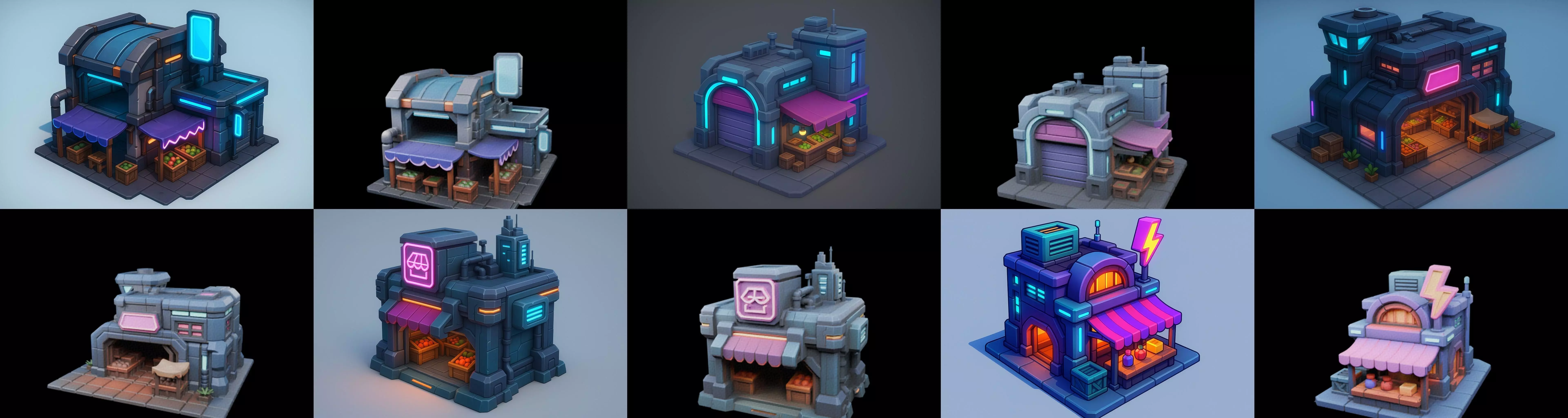 Super Market House Shop bundle 9 pack 100 glb 3D model_6