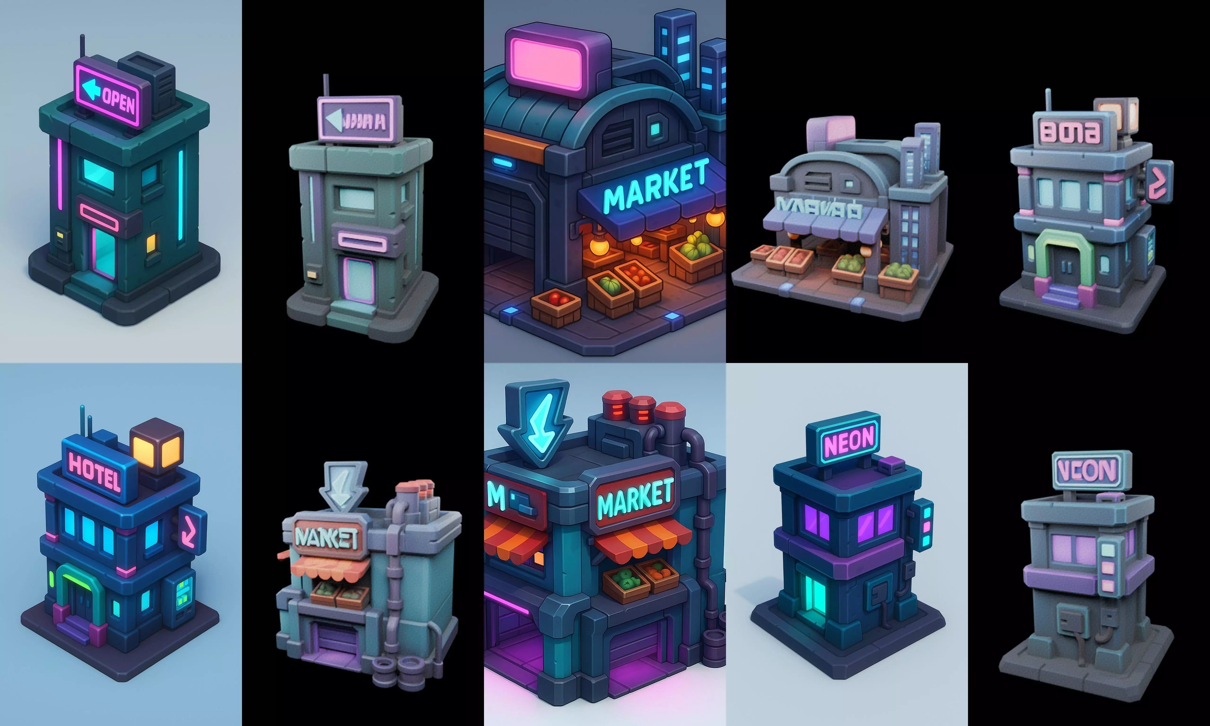 Super Market House Shop bundle 9 pack 100 glb 3D model_15