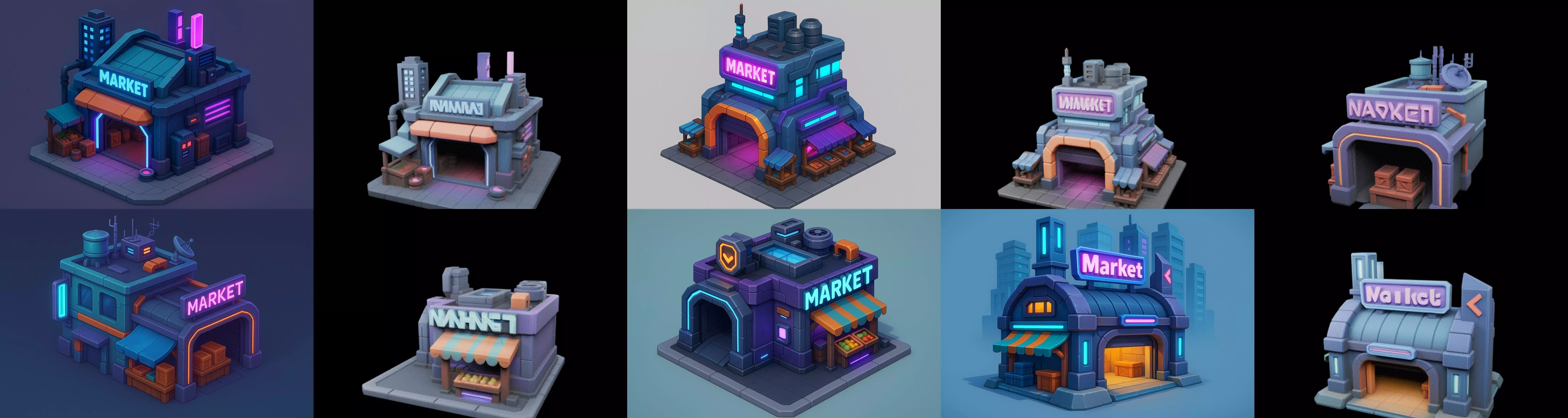 Super Market House Shop bundle 9 pack 100 glb 3D model_9