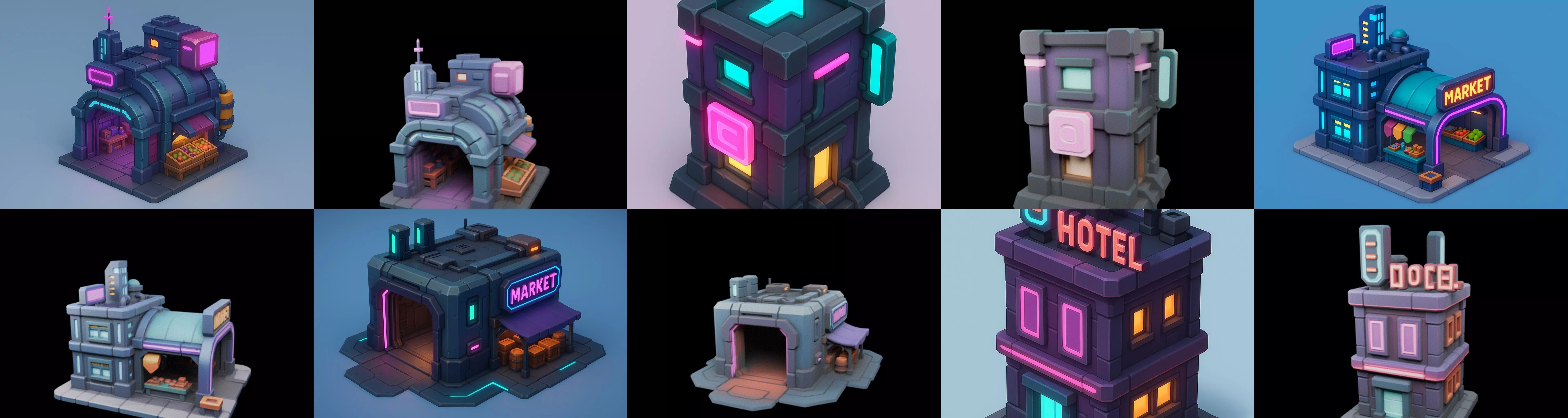 Super Market House Shop bundle 9 pack 100 glb 3D model_2