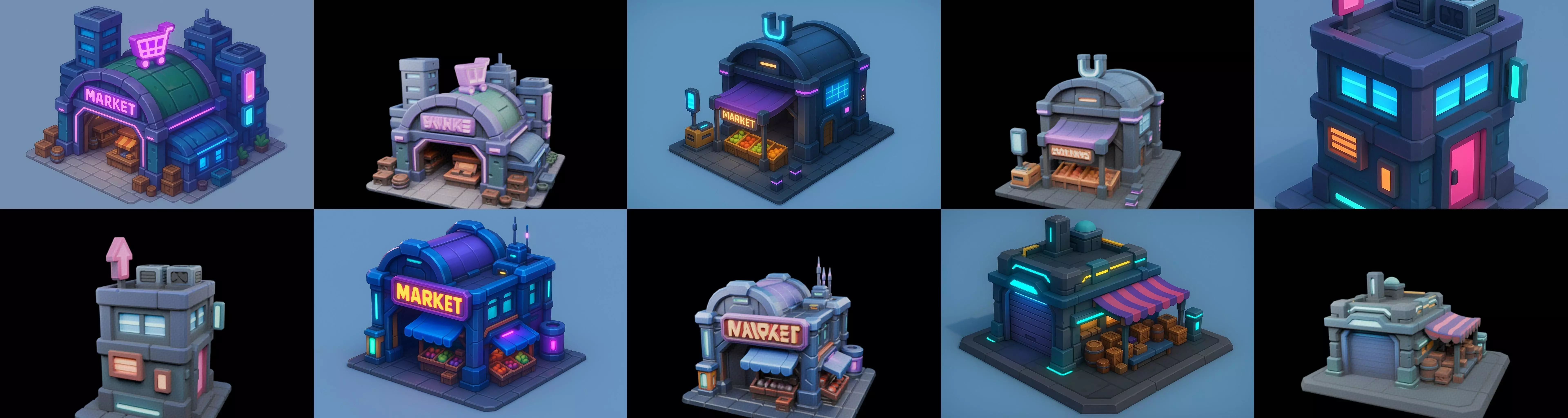 Super Market House Shop bundle 9 pack 100 glb 3D model_4