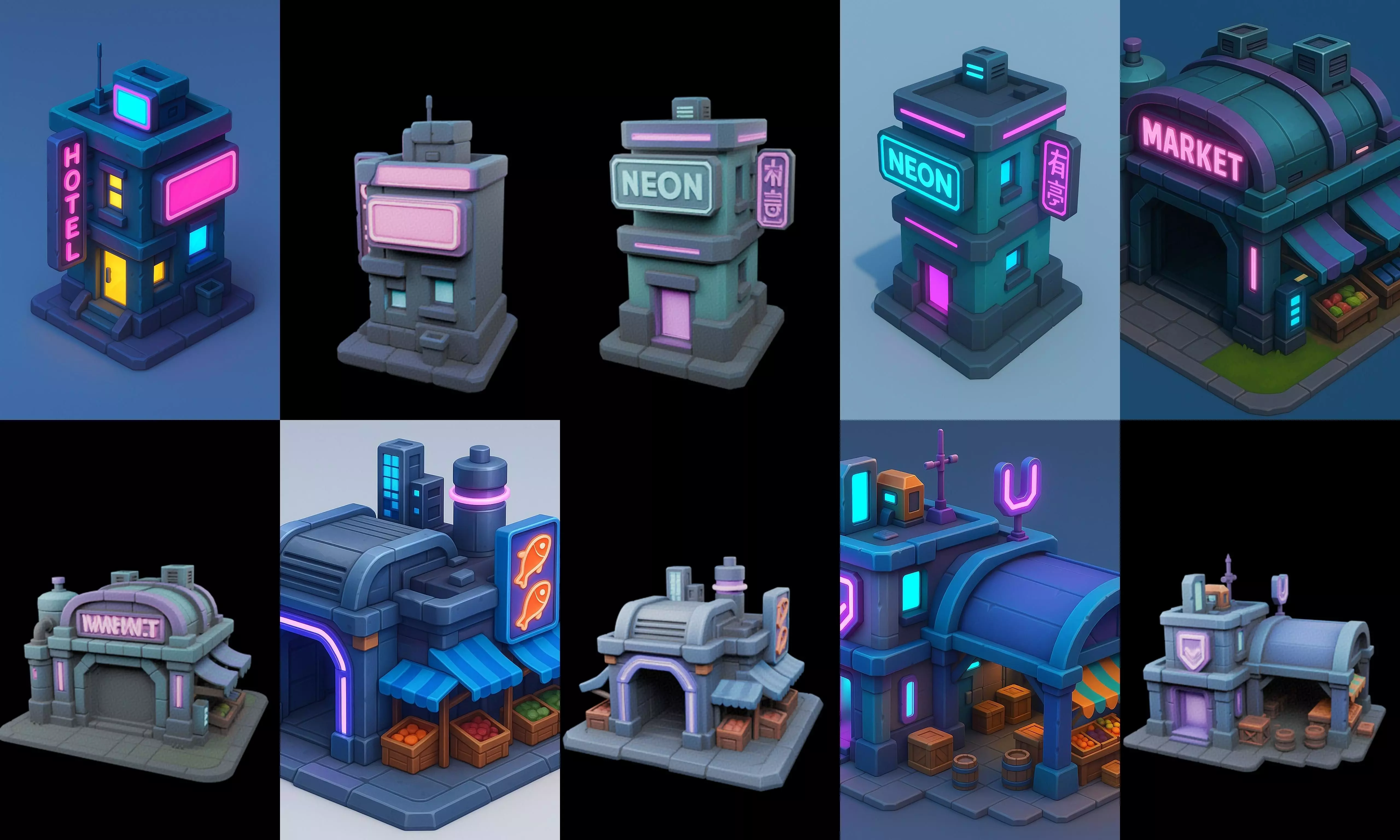 Super Market House Shop bundle 9 pack 100 glb 3D model_18