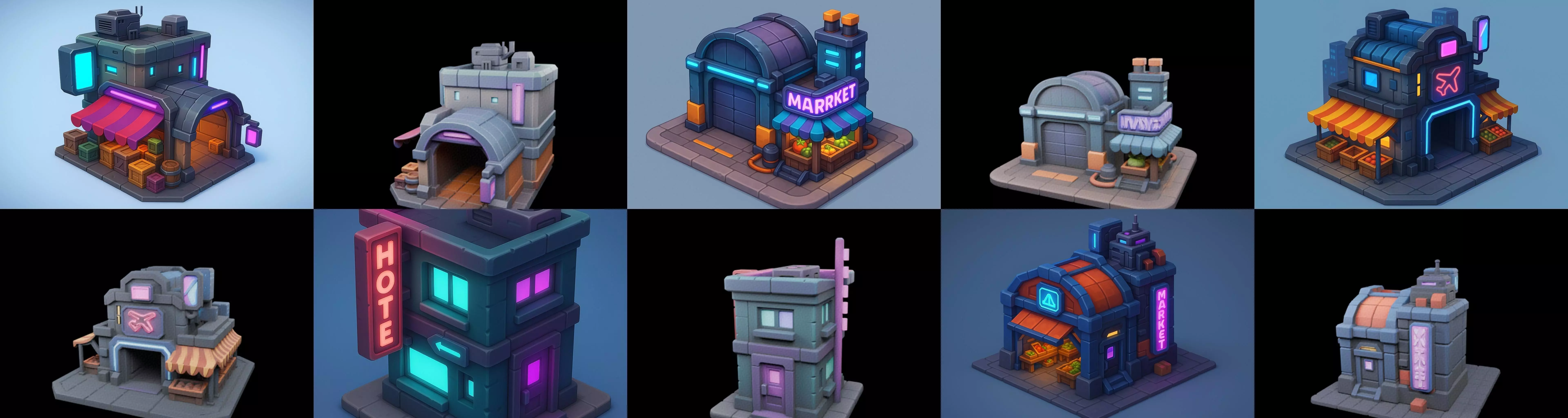 Super Market House Shop bundle 9 pack 100 glb 3D model_16