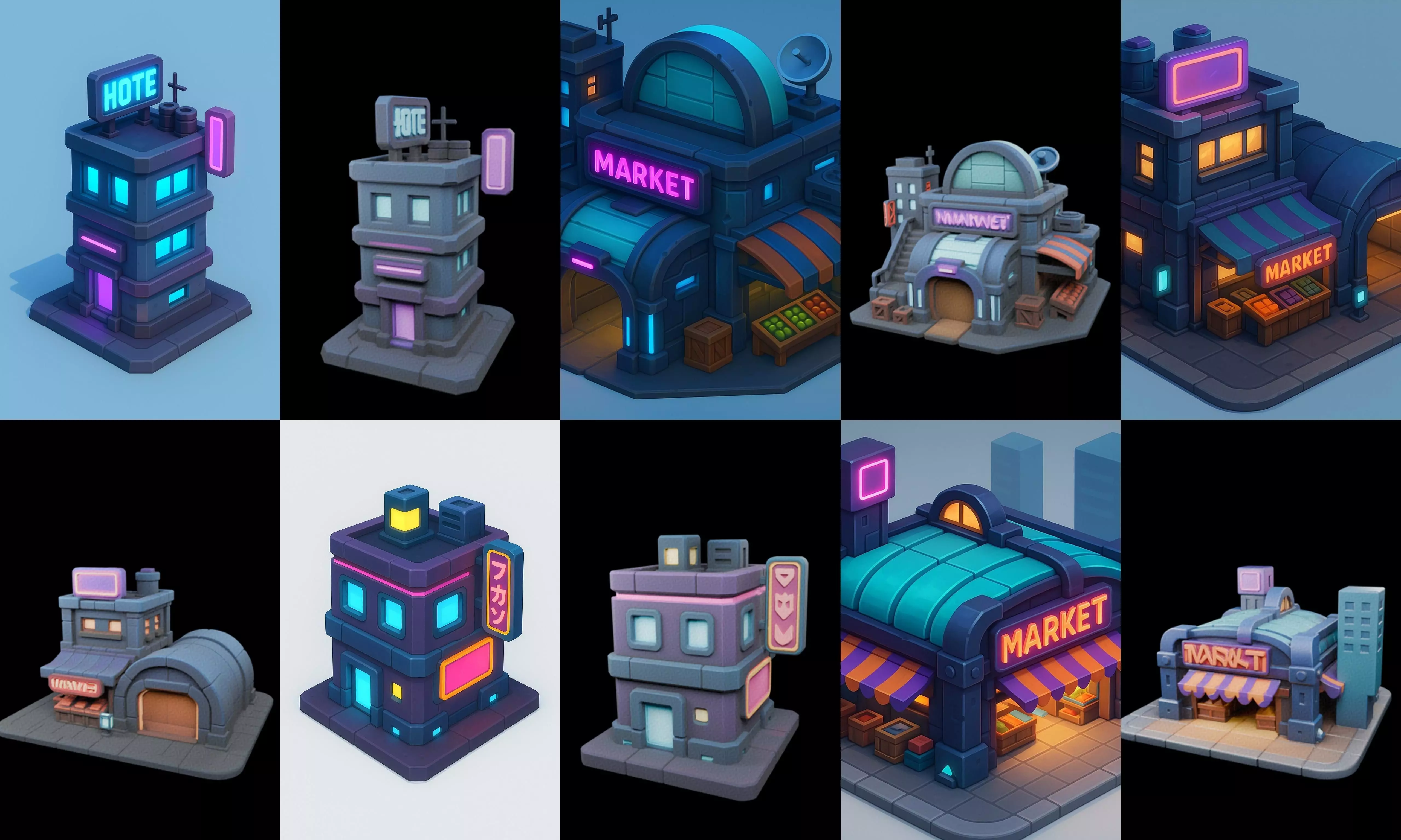 Super Market House Shop bundle 9 pack 100 glb 3D model_1