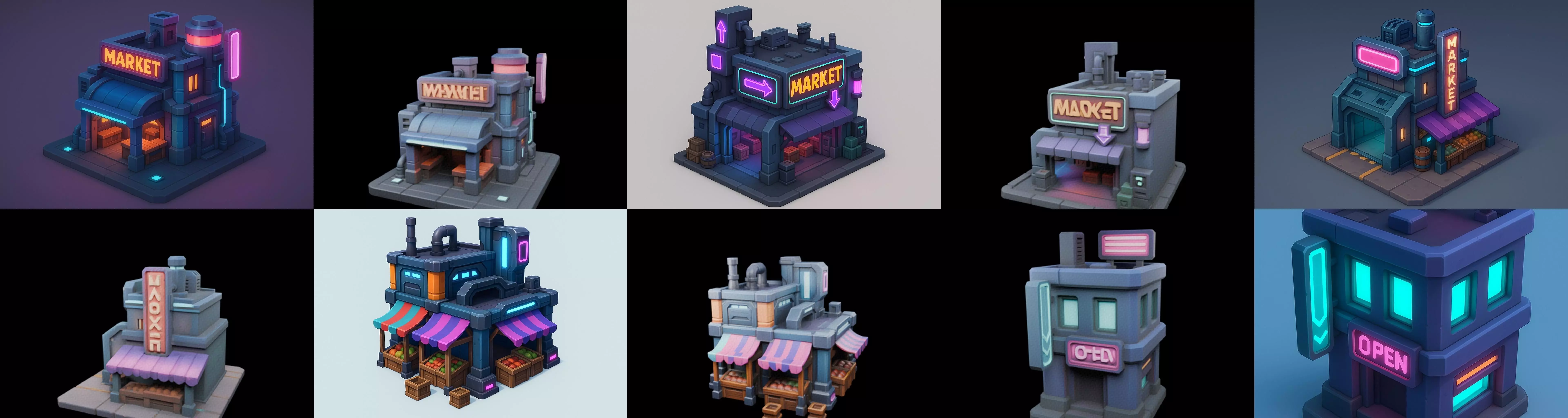 Super Market House Shop bundle 9 pack 100 glb 3D model_19