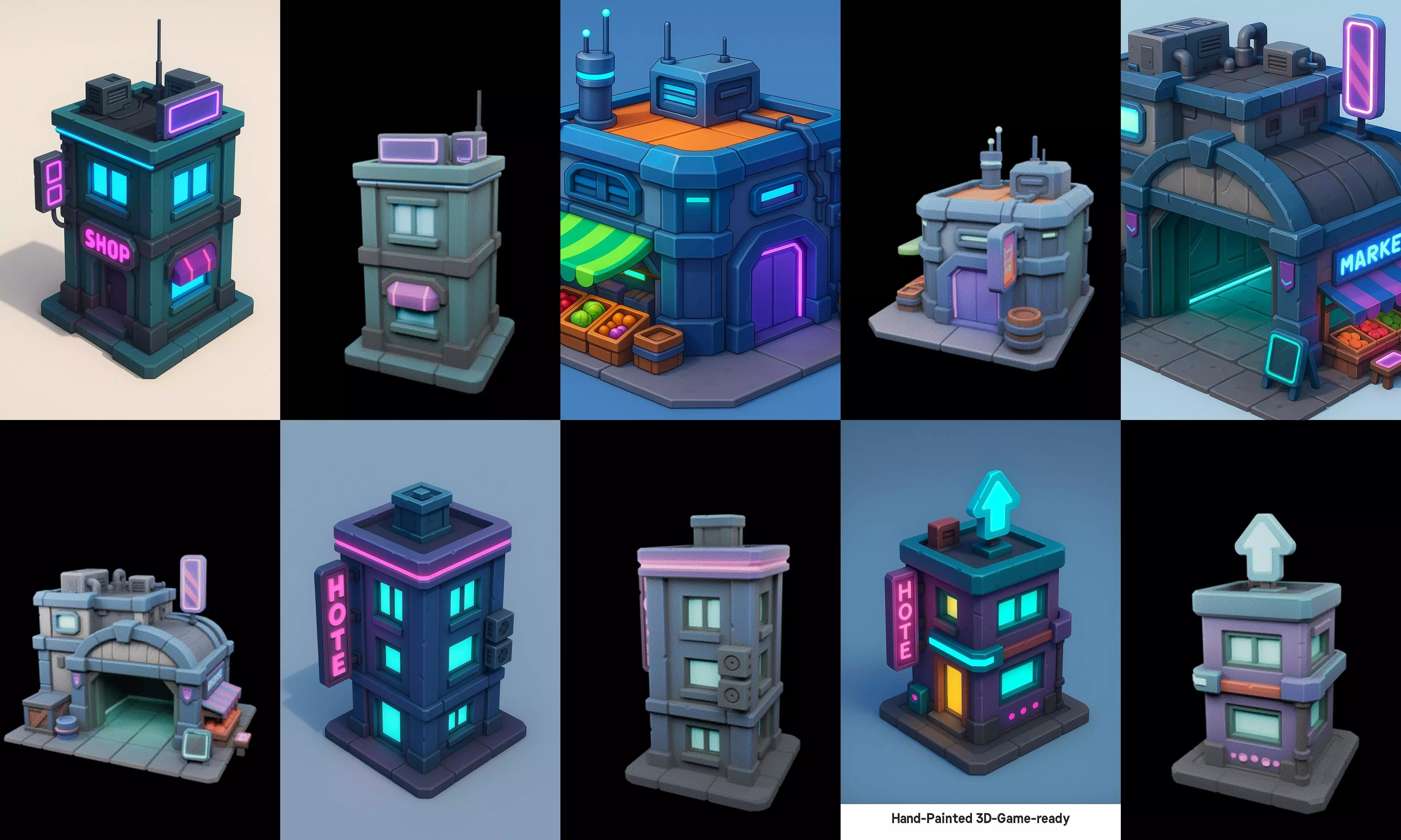 Super Market House Shop bundle 7 pack 100 glb 3D model_18