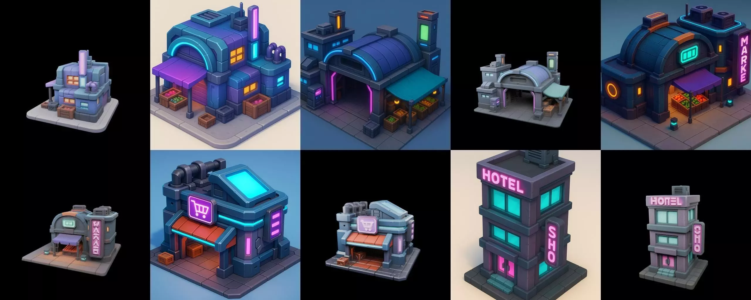 Super Market House Shop bundle 7 pack 100 glb 3D model_5