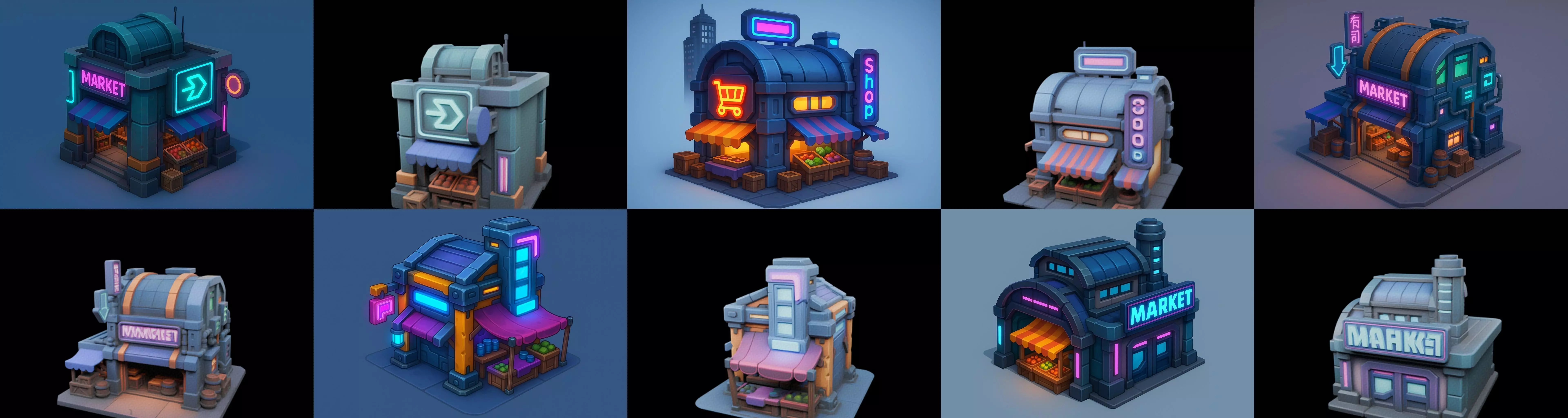 Super Market House Shop bundle 7 pack 100 glb 3D model_0