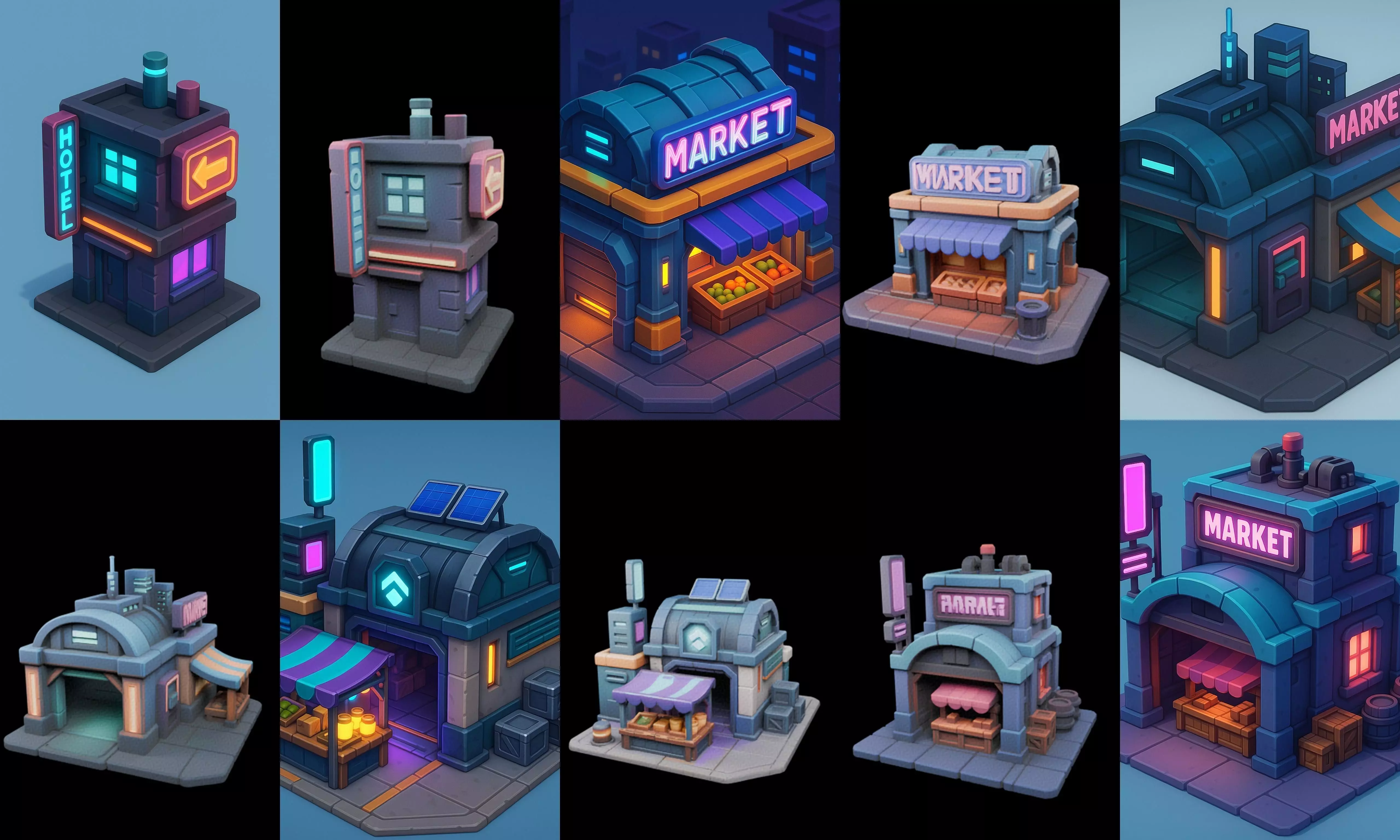 Super Market House Shop bundle 7 pack 100 glb 3D model_2
