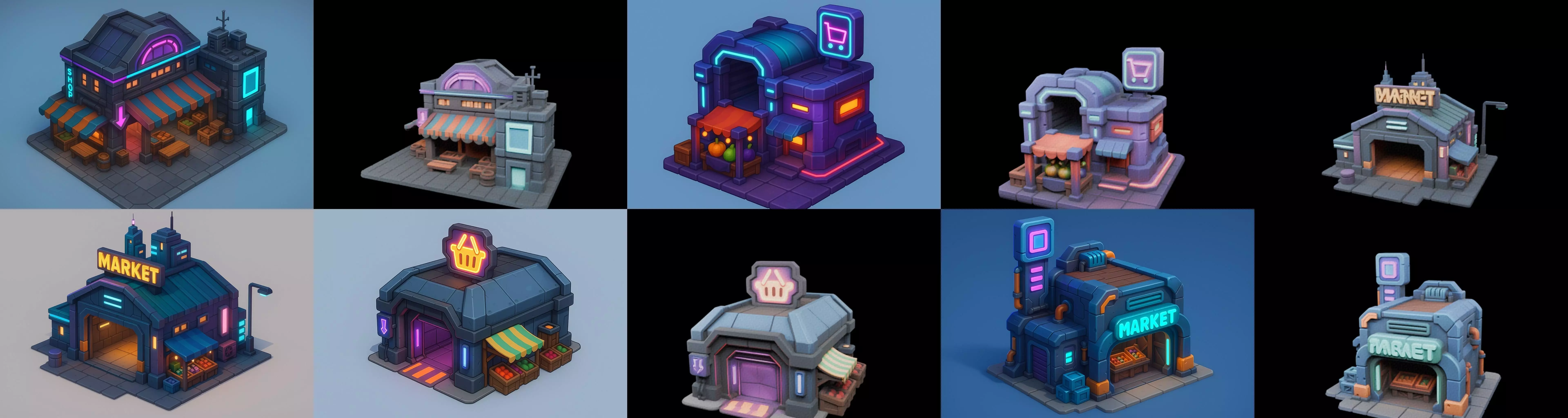 Super Market House Shop bundle 7 pack 100 glb 3D model_15