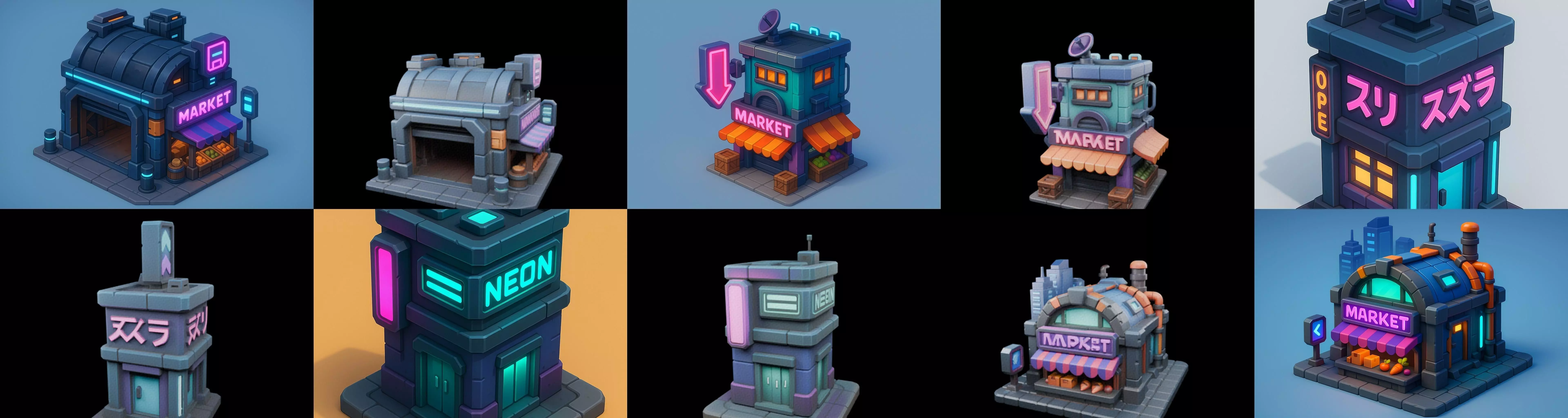 Super Market House Shop bundle 7 pack 100 glb 3D model_8