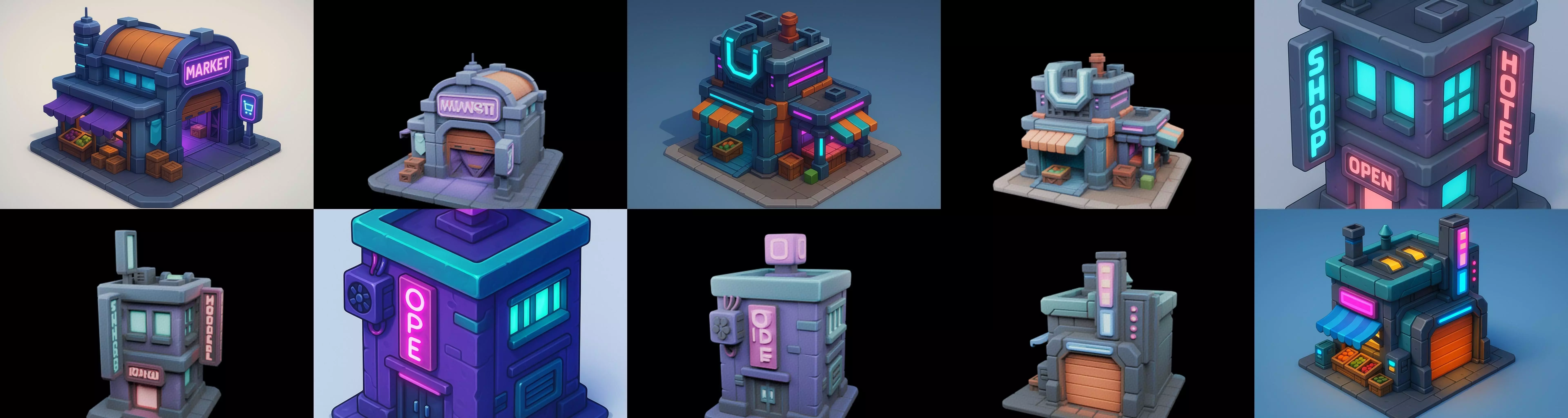 Super Market House Shop bundle 7 pack 100 glb 3D model_17