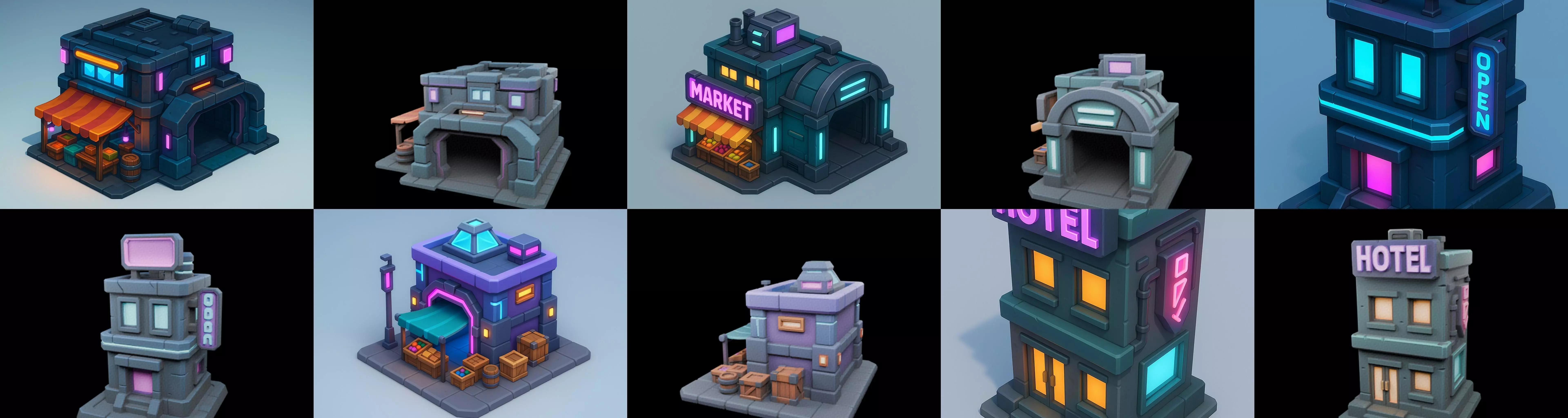 Super Market House Shop bundle 7 pack 100 glb 3D model_9