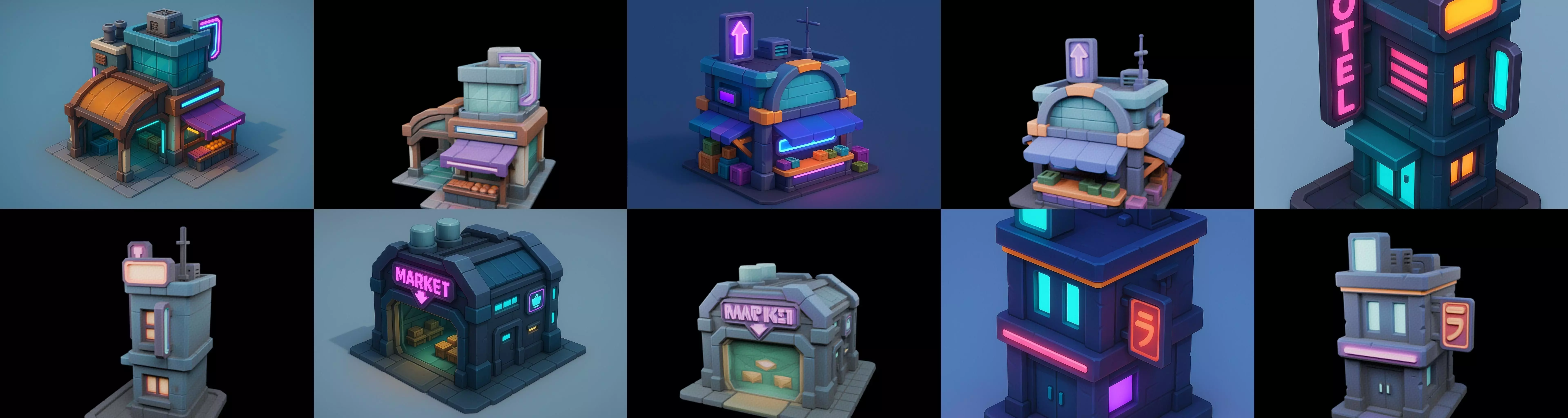 Super Market House Shop bundle 7 pack 100 glb 3D model_14