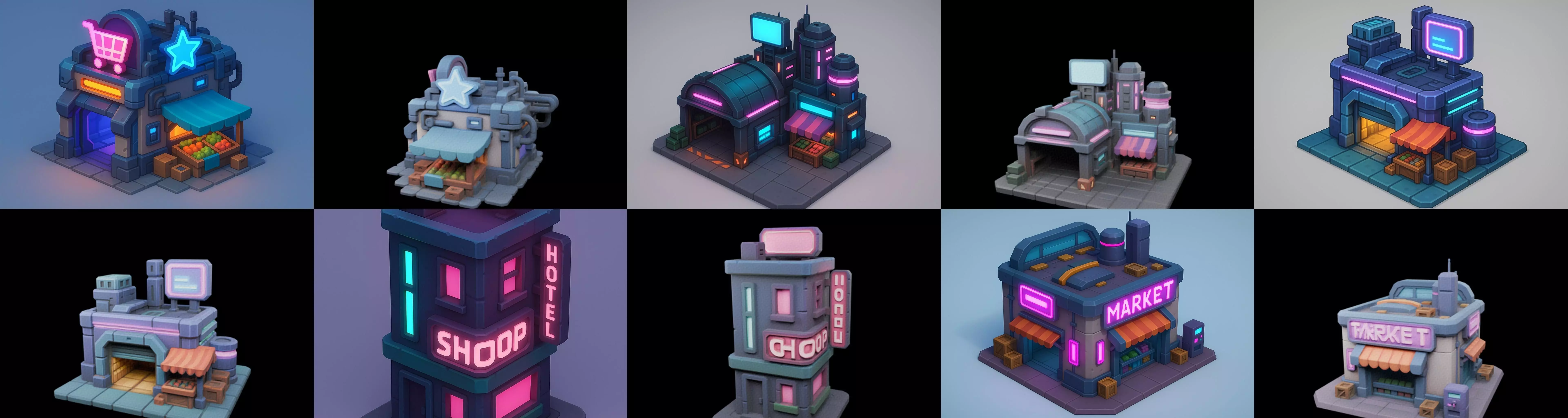 Super Market House Shop bundle 7 pack 100 glb 3D model_16