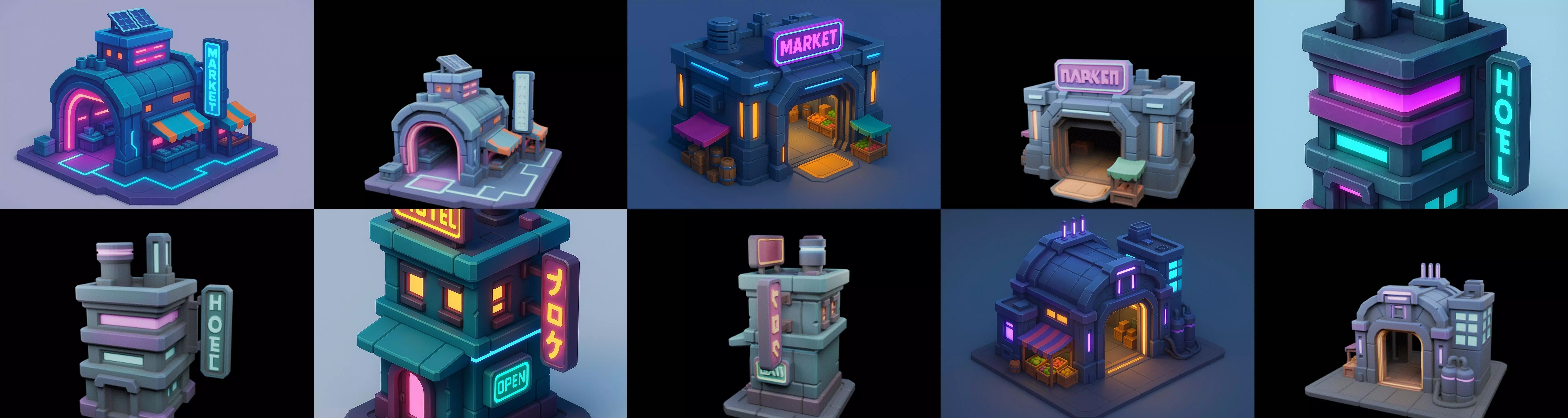 Super Market House Shop bundle 7 pack 100 glb 3D model_6