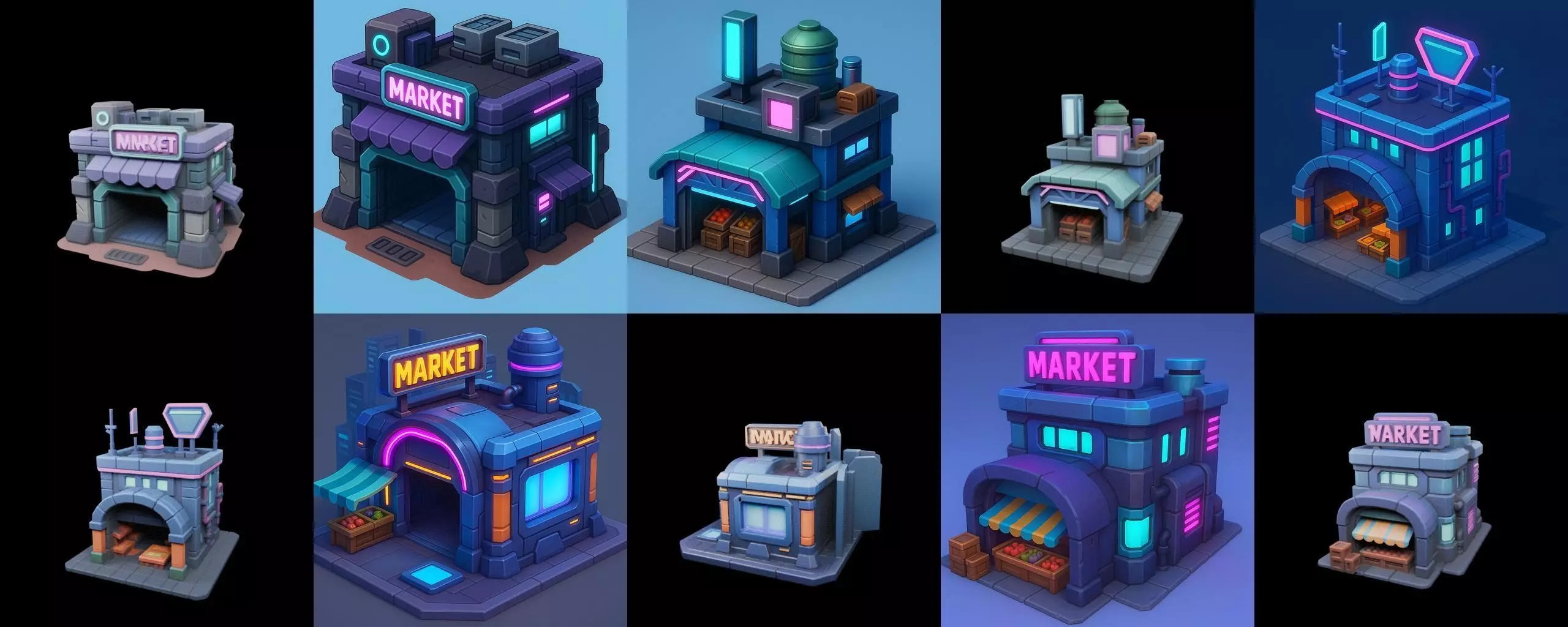 Super Market House Shop bundle 7 pack 100 glb 3D model_13