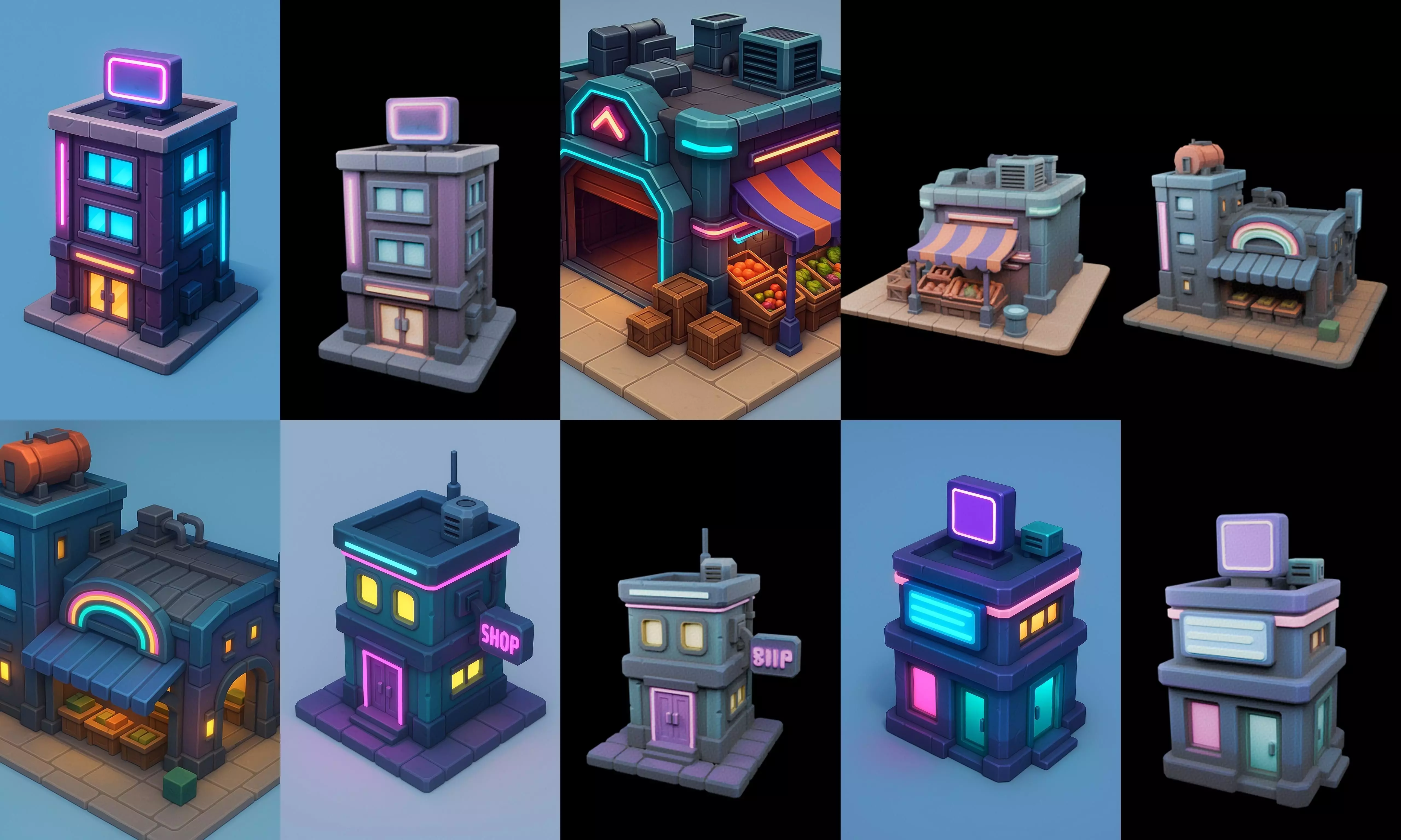 Super Market House Shop bundle 7 pack 100 glb 3D model_12